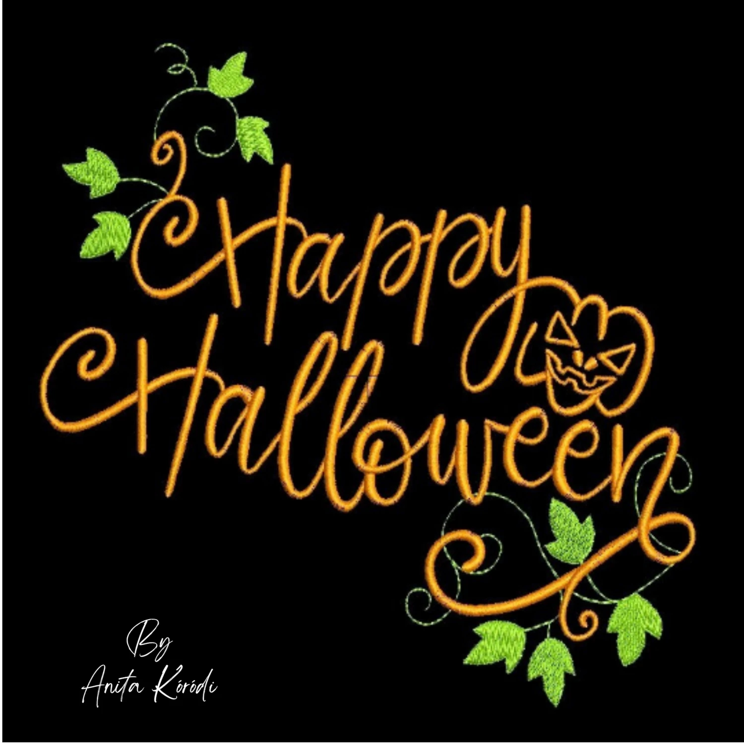 Happy Halloween pumpkin lettering machine embroidery design