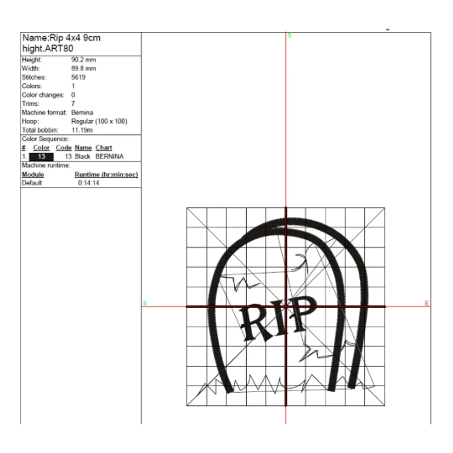 Rip embroidery machine design