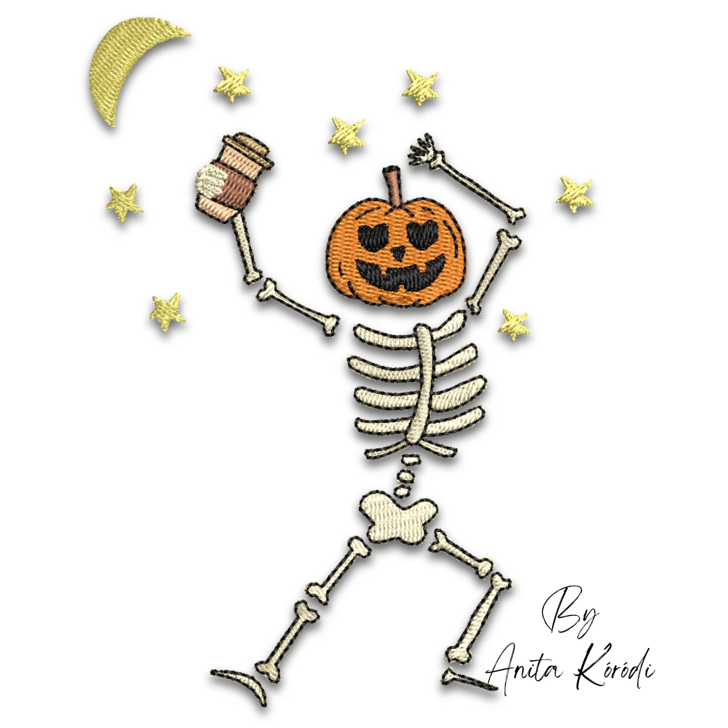spooky skeleton embroidery