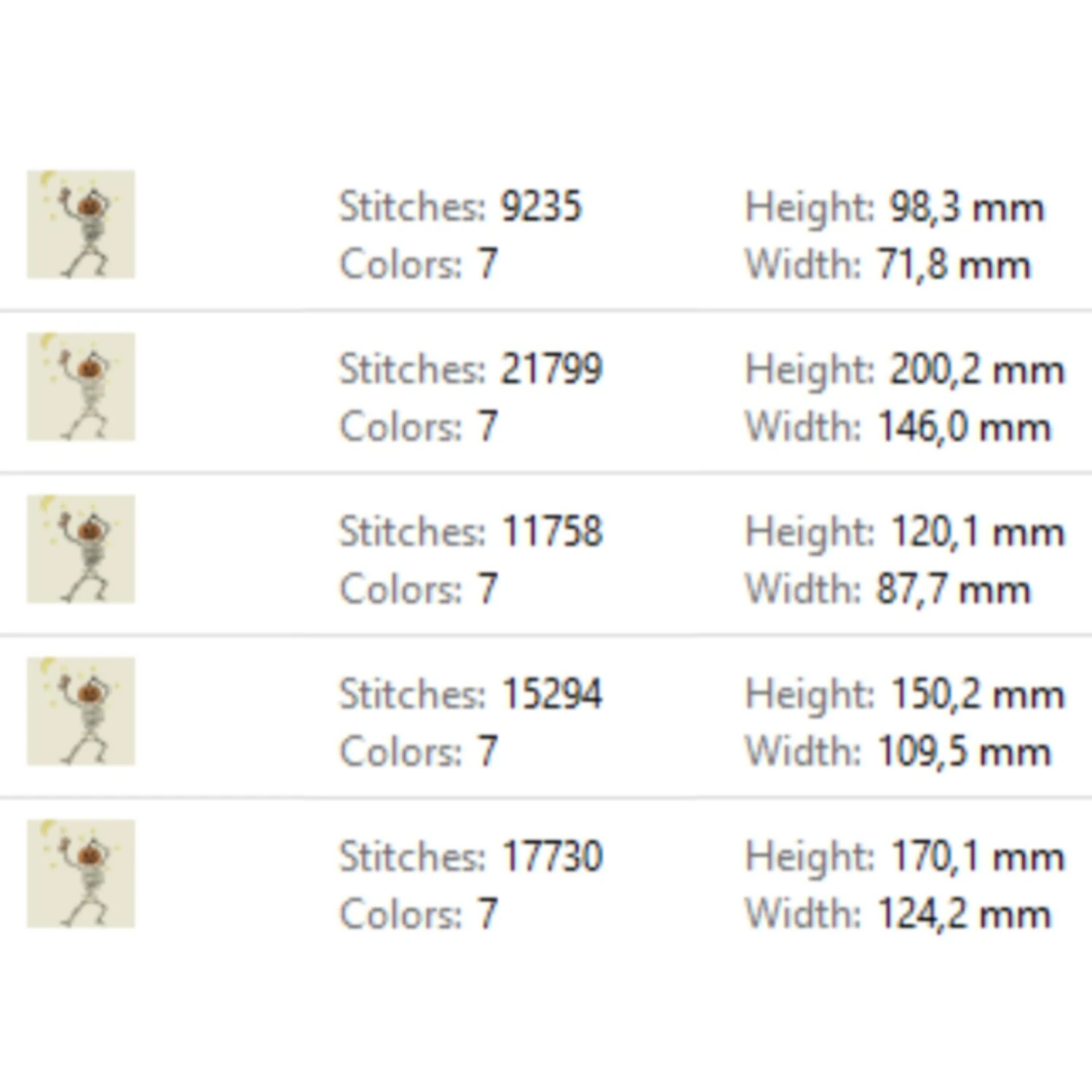 Dancing skeleton with jack-o'-lantern head Halloween embroidery design