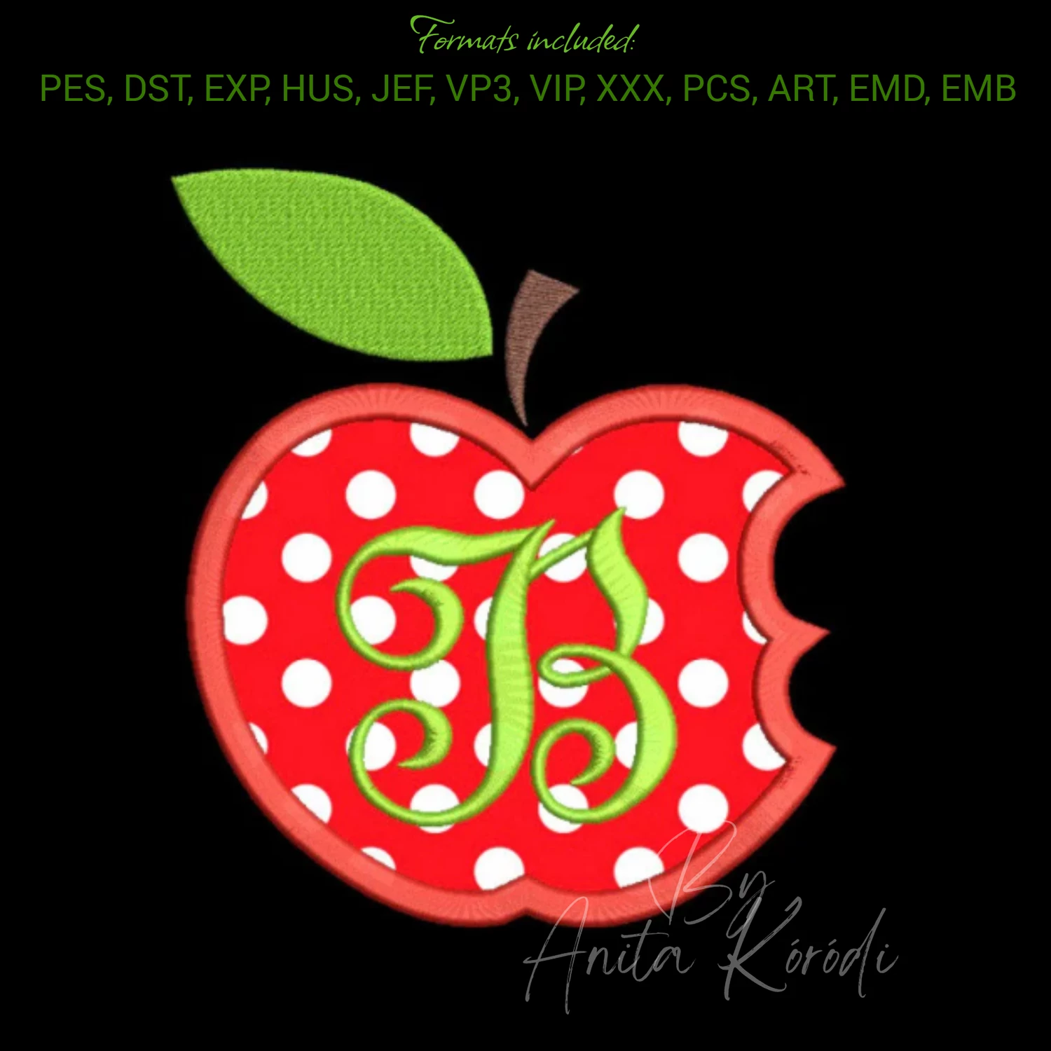 Apple applique embroidery design