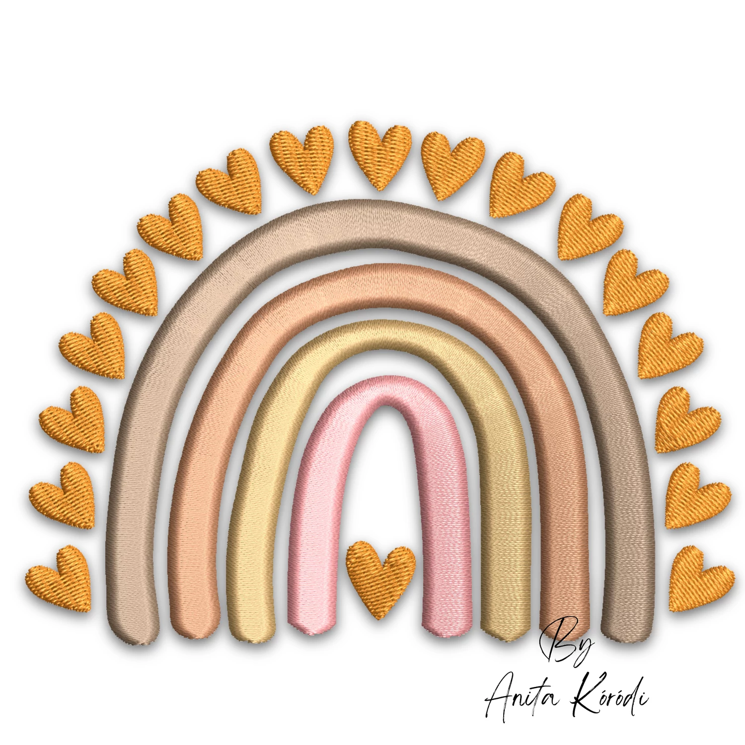 Boho rainbow embroidery design with hearts