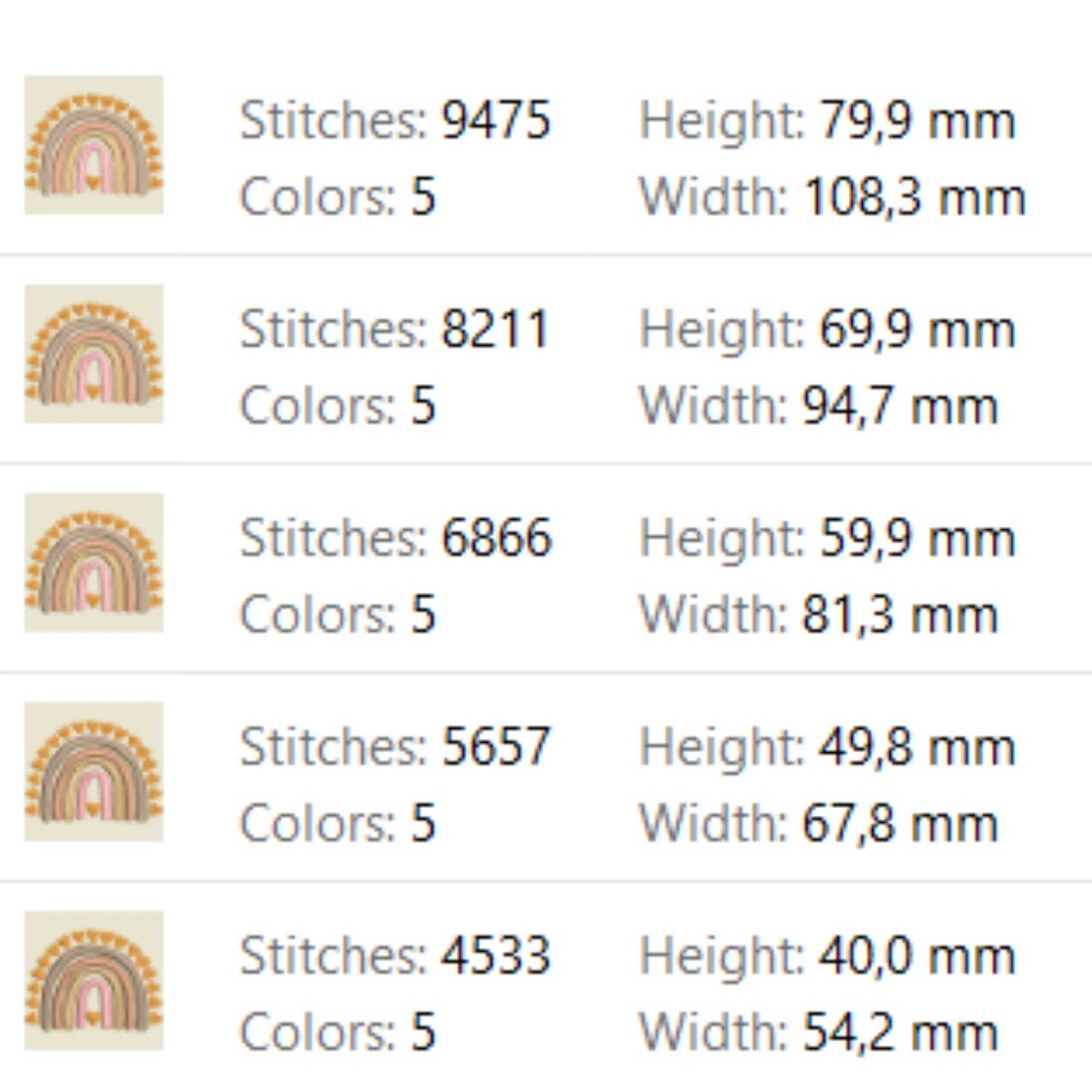 Neutral boho rainbow machine embroidery design for baby nursery