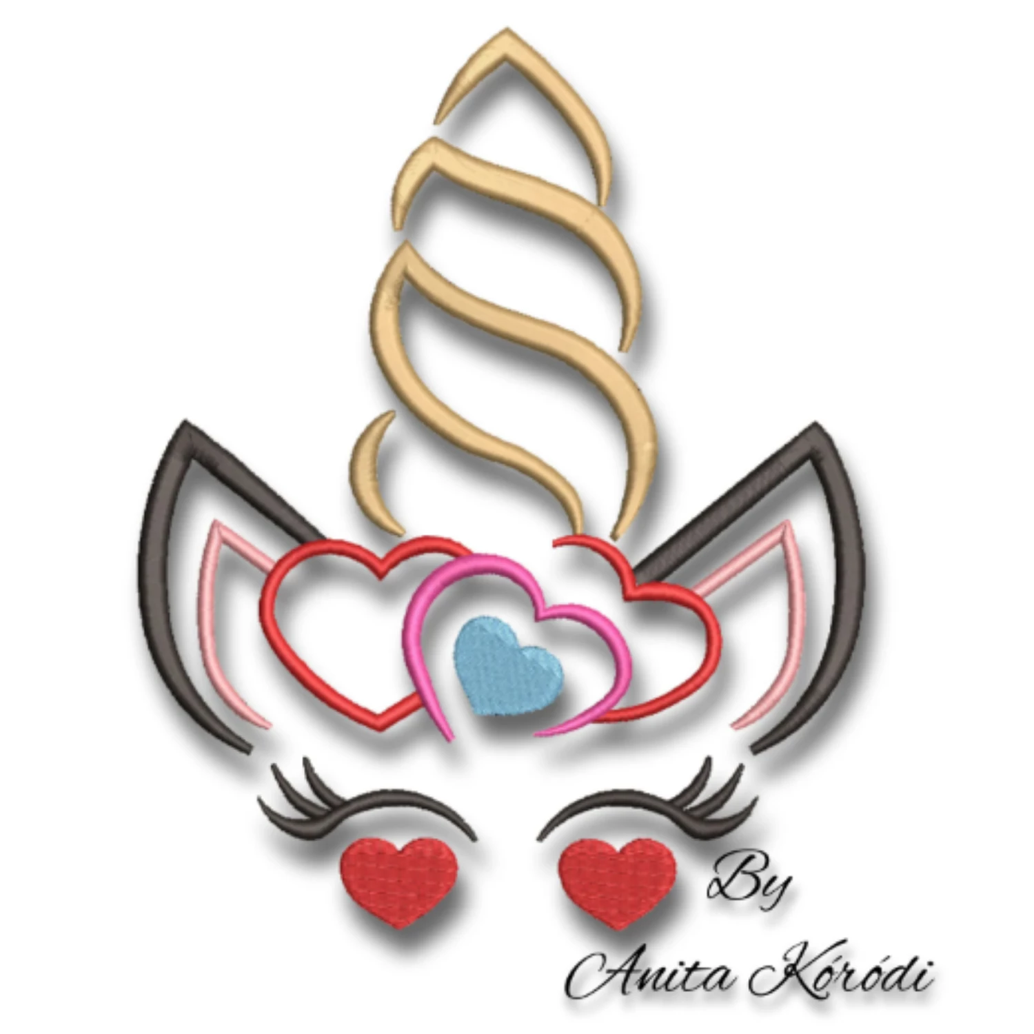 Unicorn Love machine embroidery design with hearts