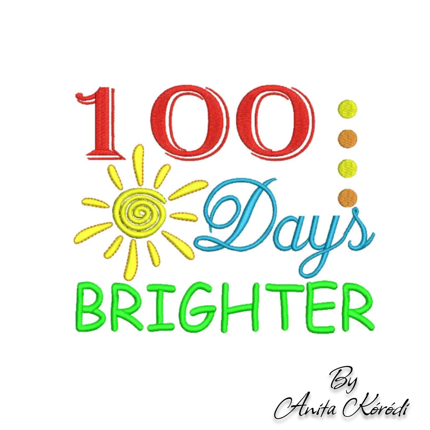 100 days brighter embroidery design school celebration embroidery pattern