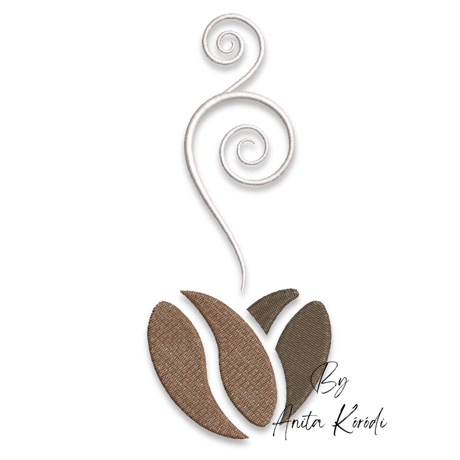 Coffee bean embroidery machine design with steam swirl kitchen décor