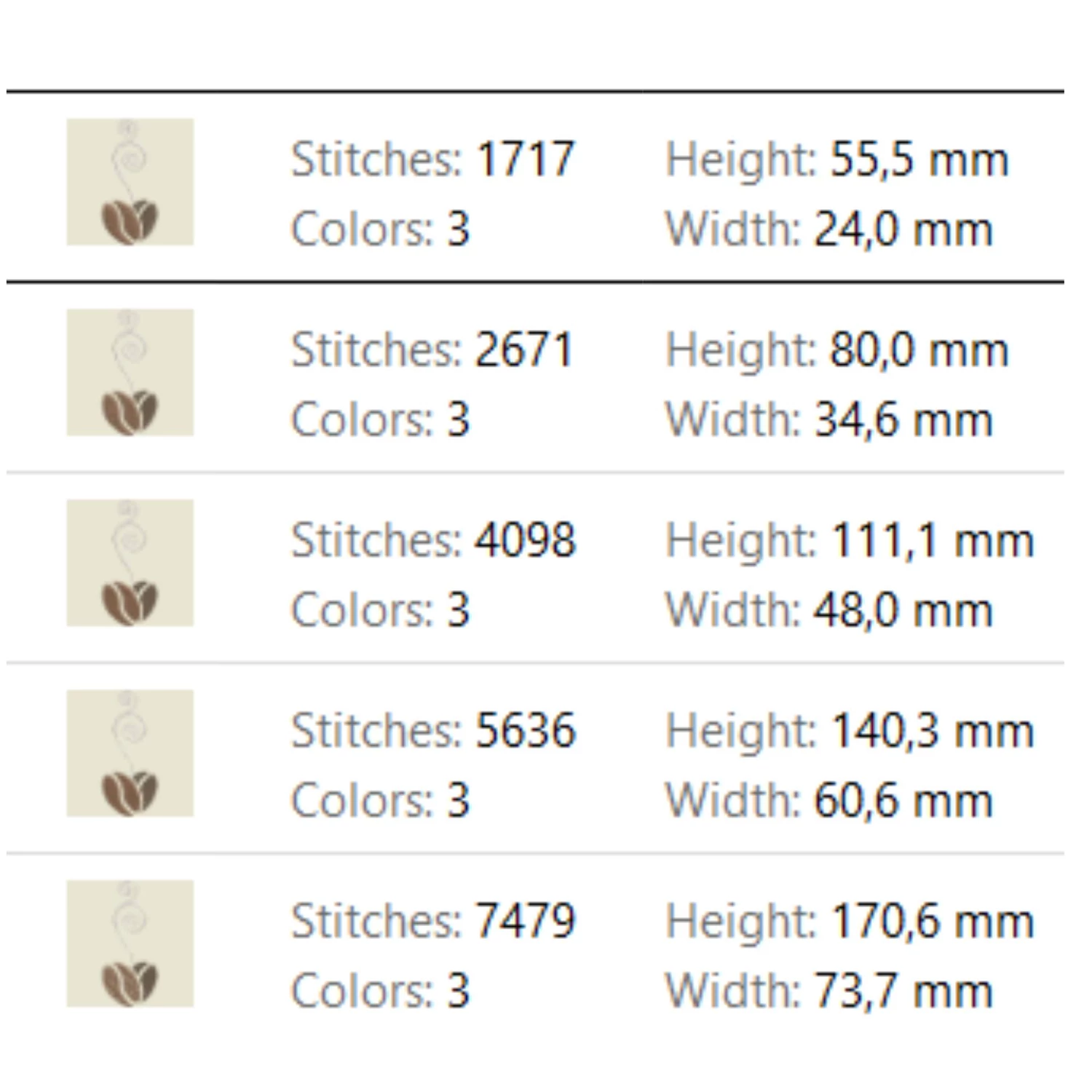 Coffee bean embroidery machine design