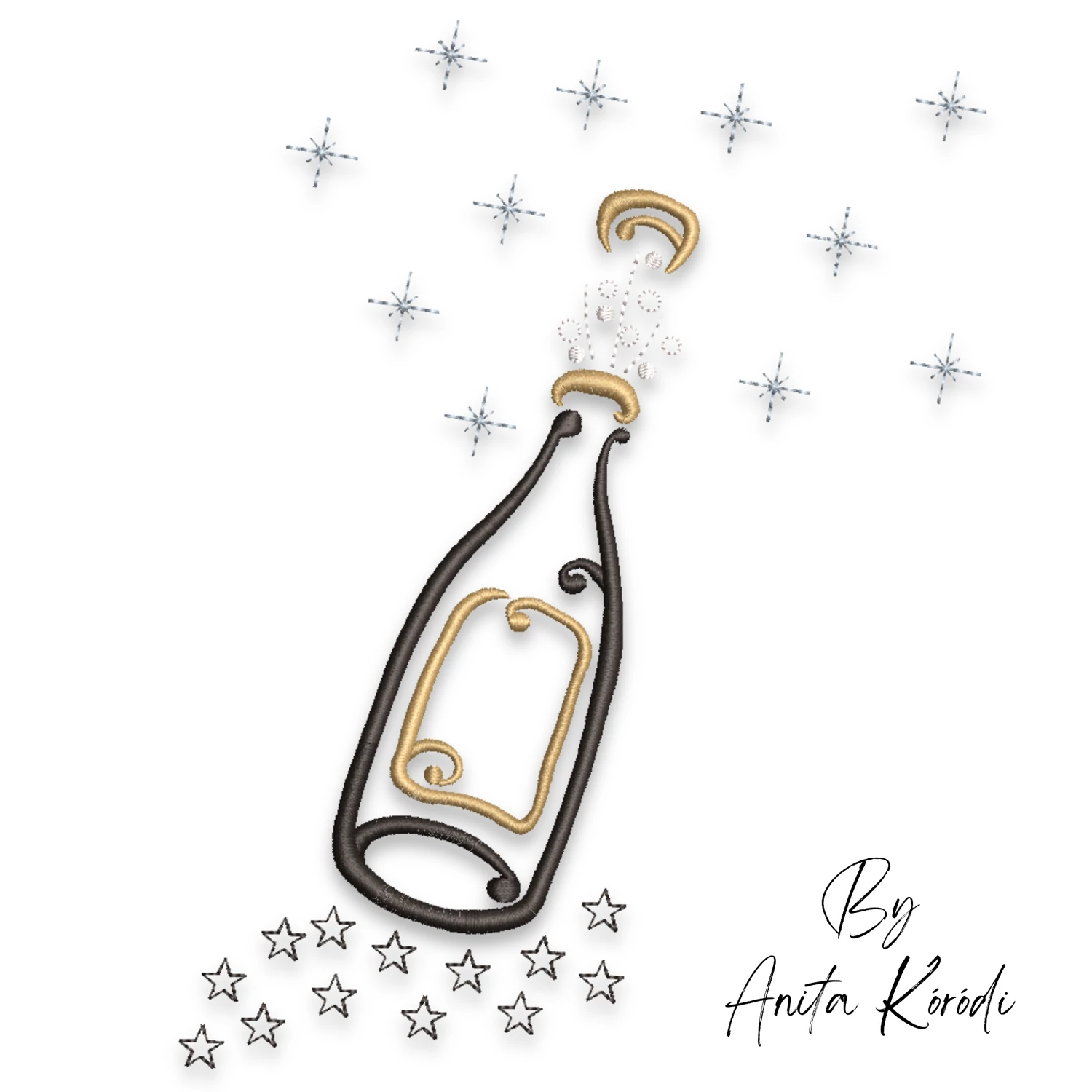 Champagne bottle machine embroidery design