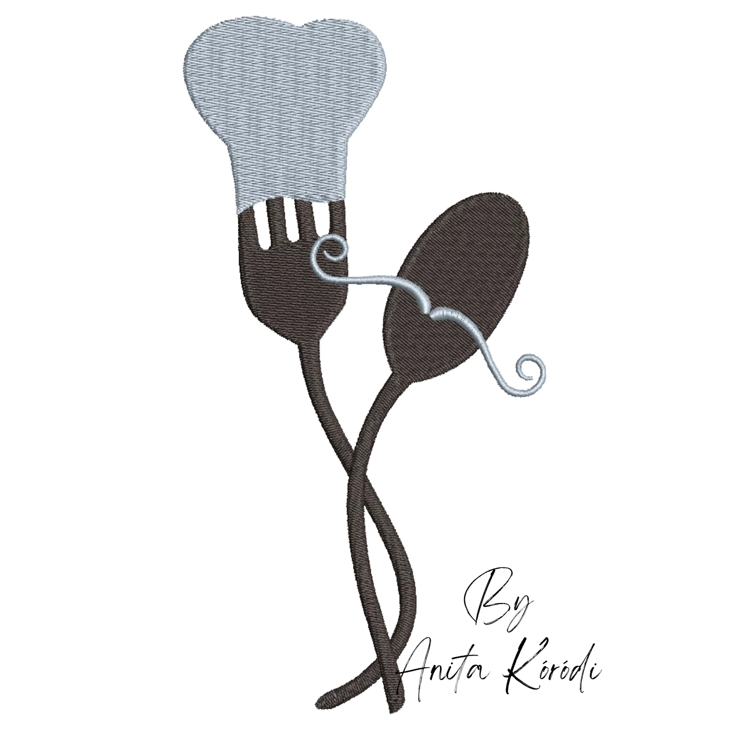 Chef fork and spoon embroidery design with chef hat