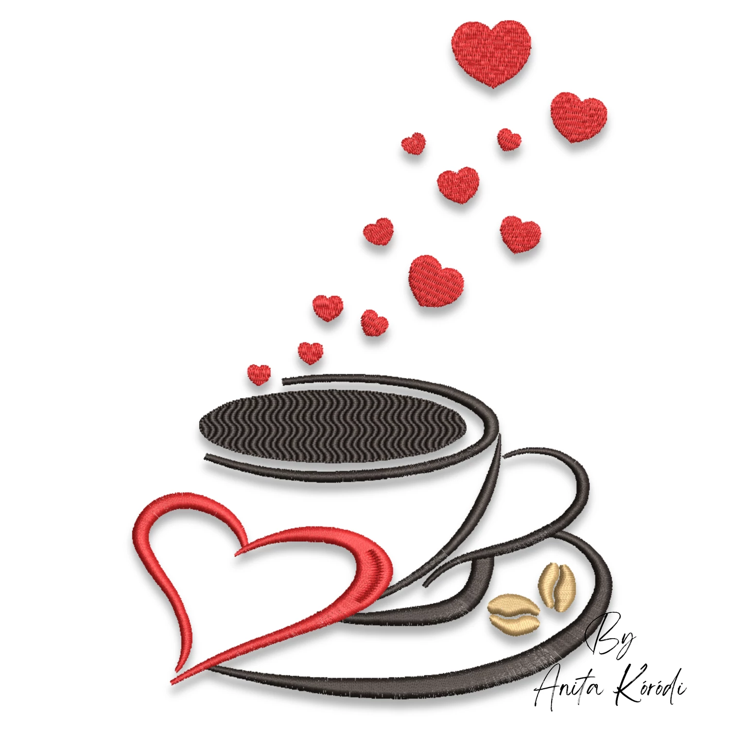 Coffee cup with heart embroidery design
