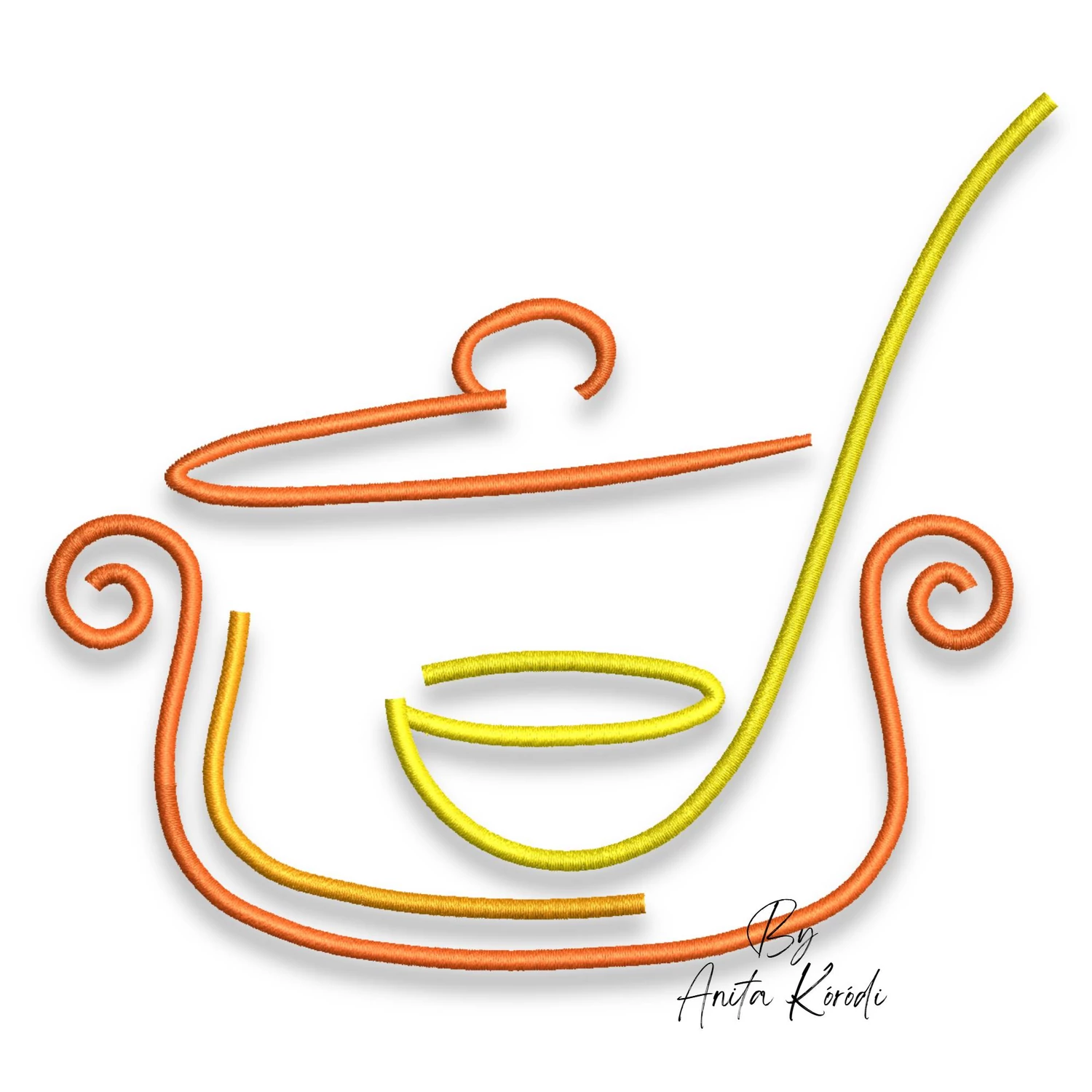 cooking pot embroidery design kitchen line art embroidery with ladle