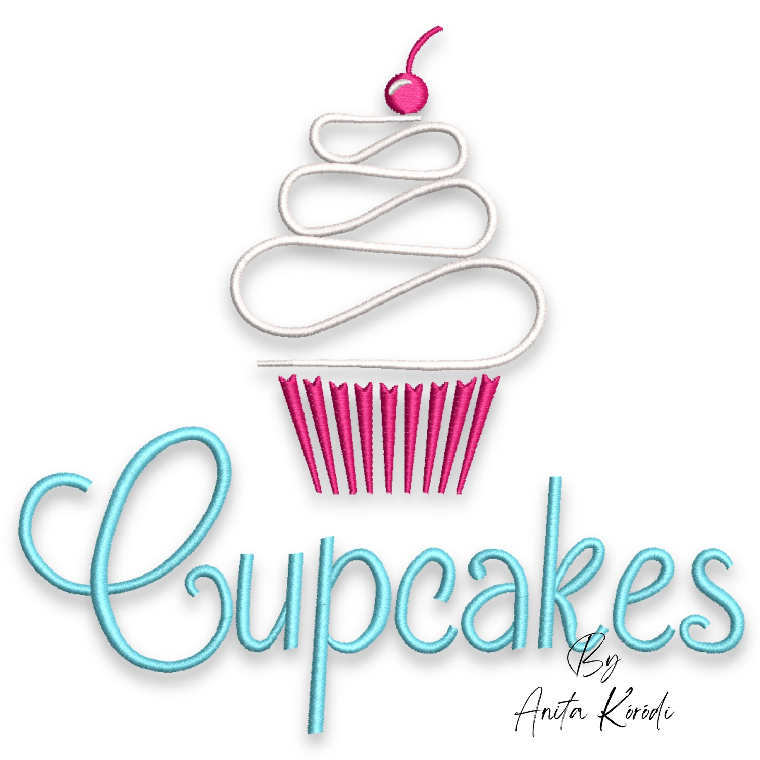 Cupcakes embroidery design with elegant lettering