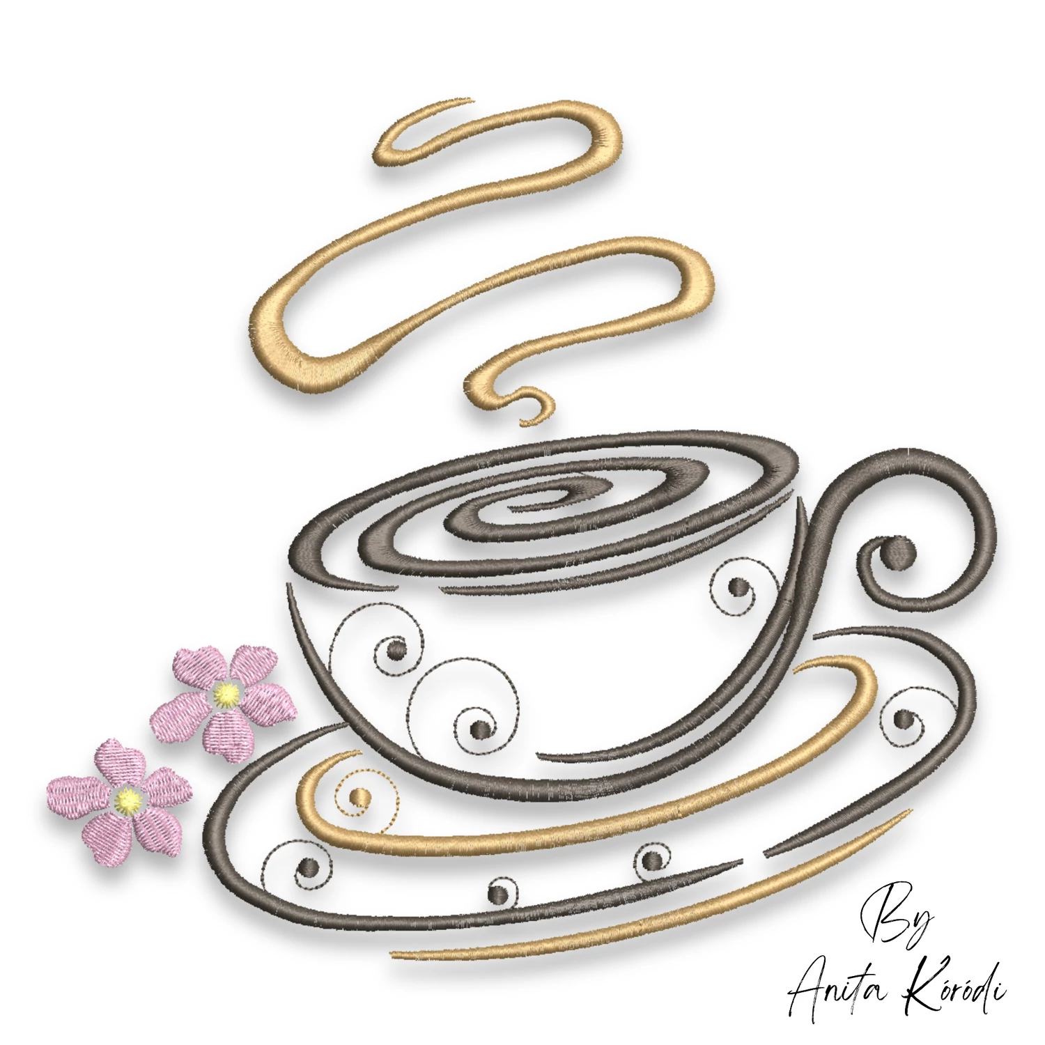Floral coffee cup machine embroidery design