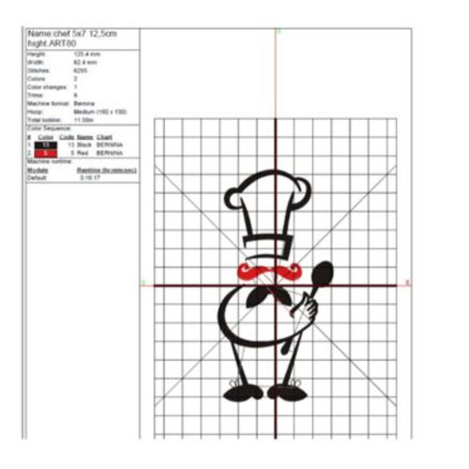 Funny chef with spoon embroidery machine design
