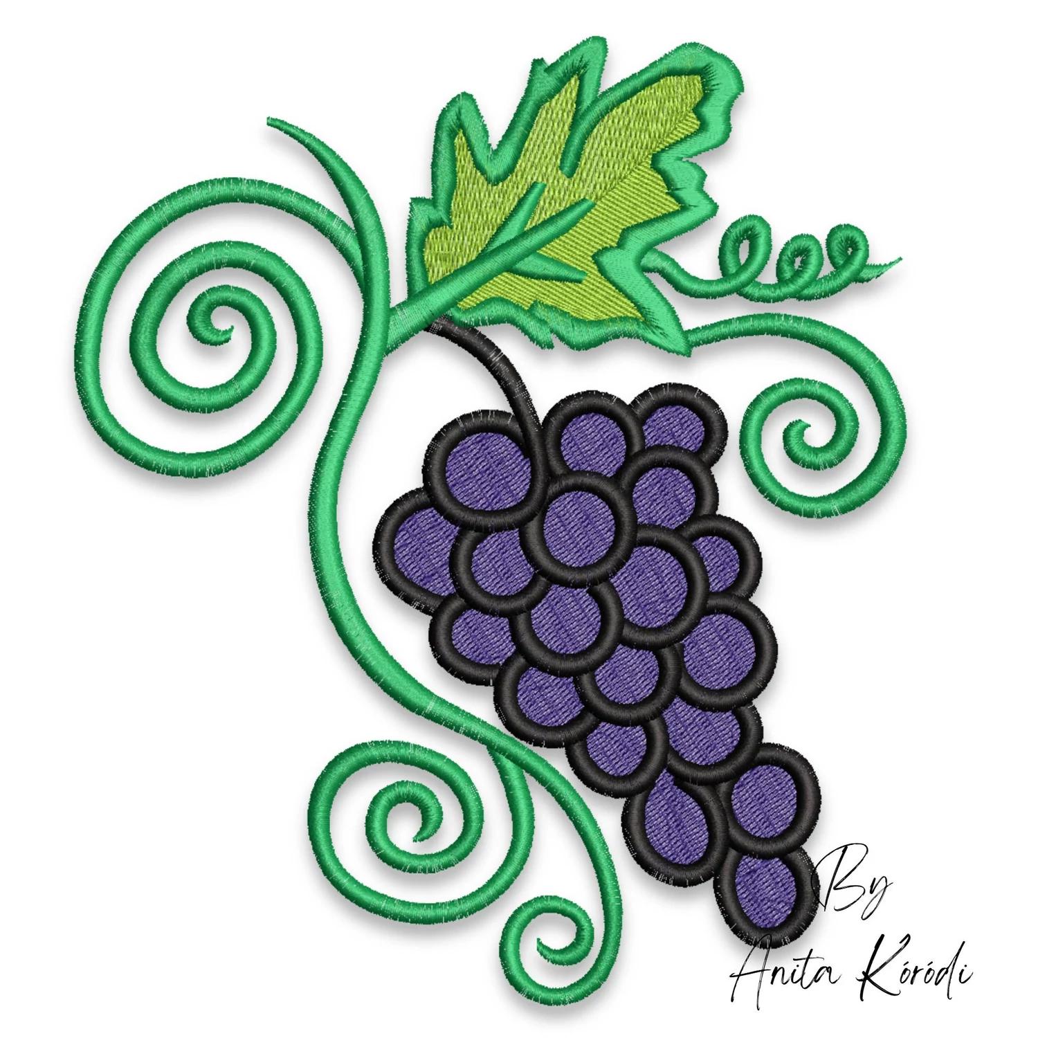 grapes embroidery design vine and leaves