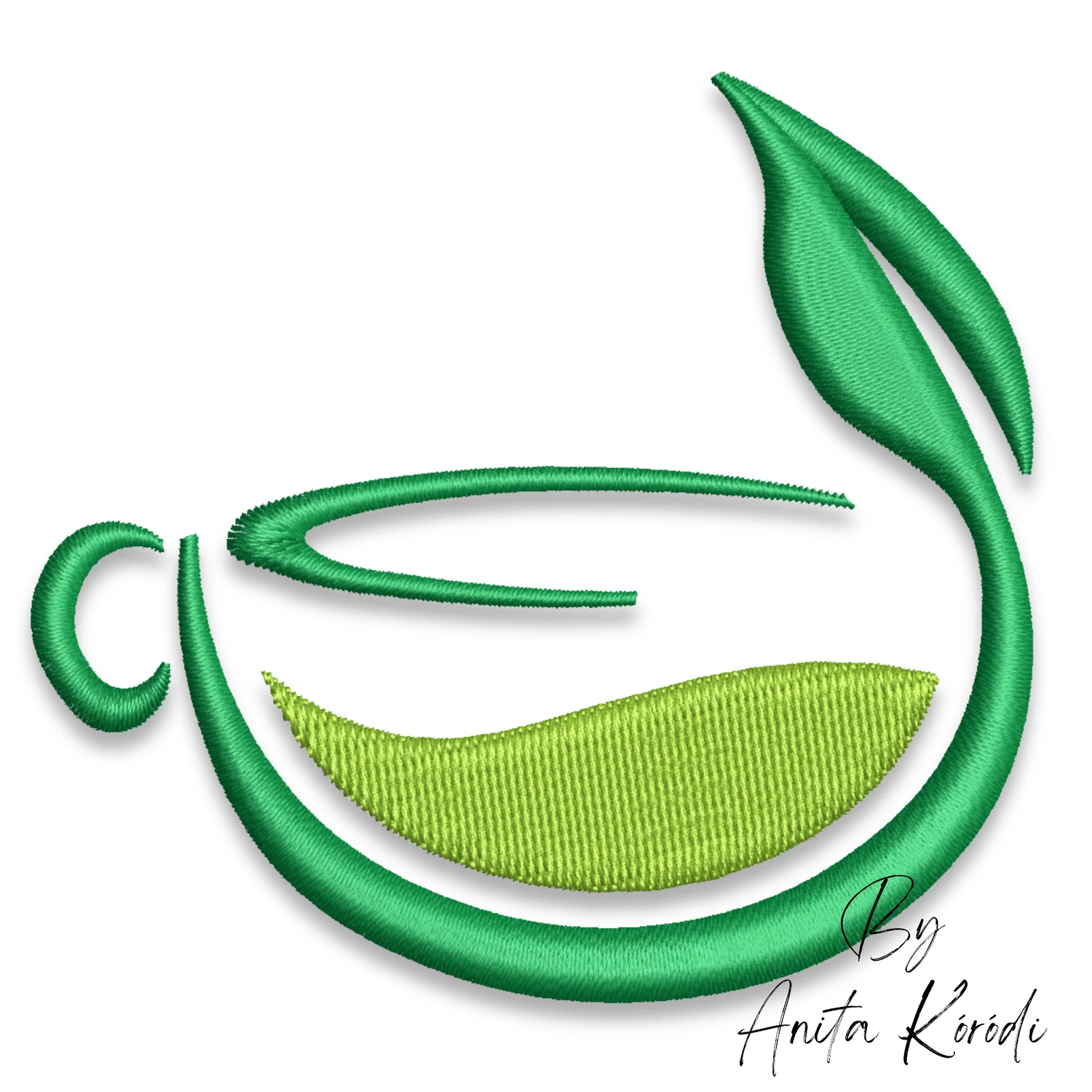 Tea cup with leaf embroidery design