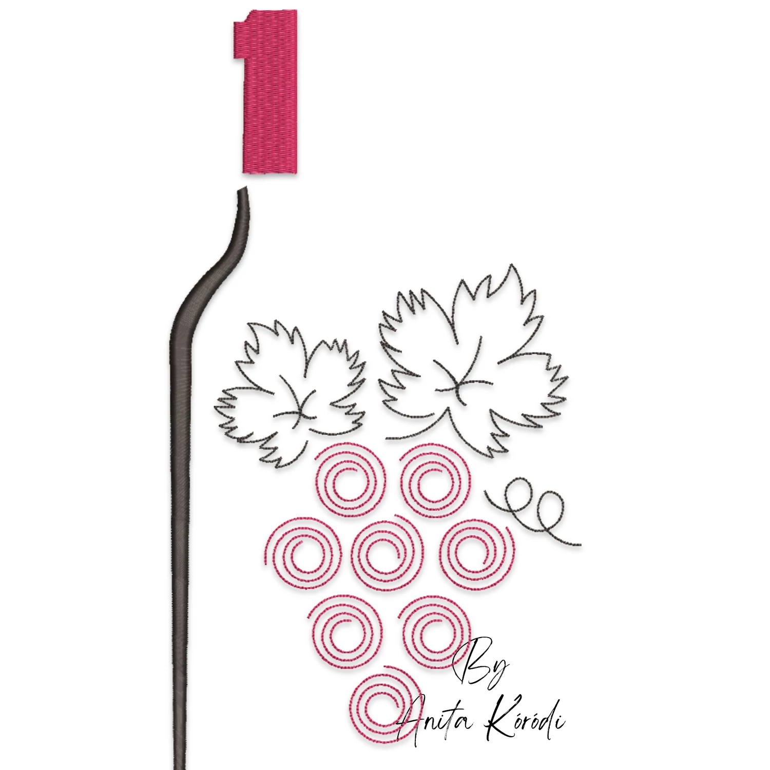 Wine bottle and grapes embroidery design