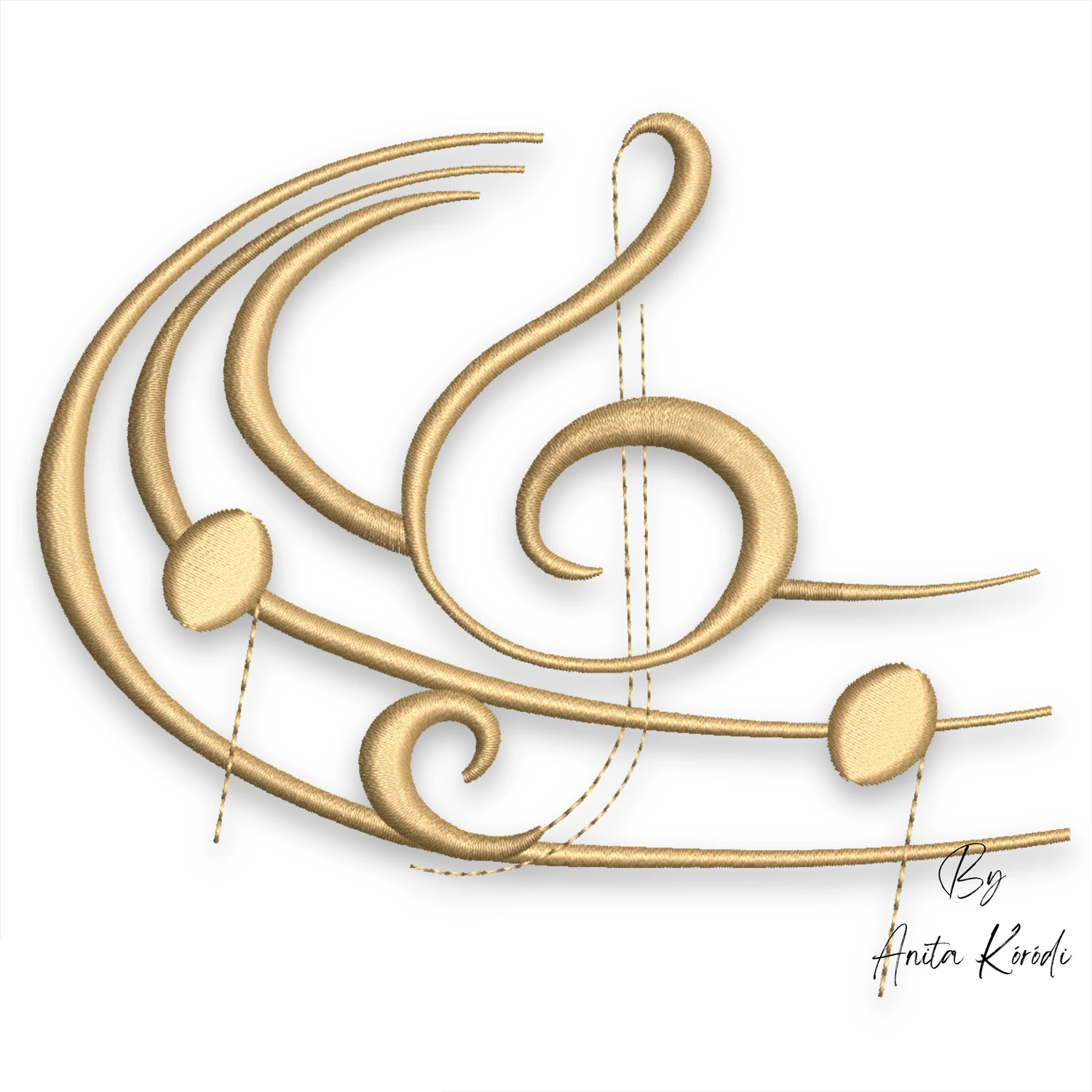 Musical note embroidery design with decorative swirls machine embroidery file