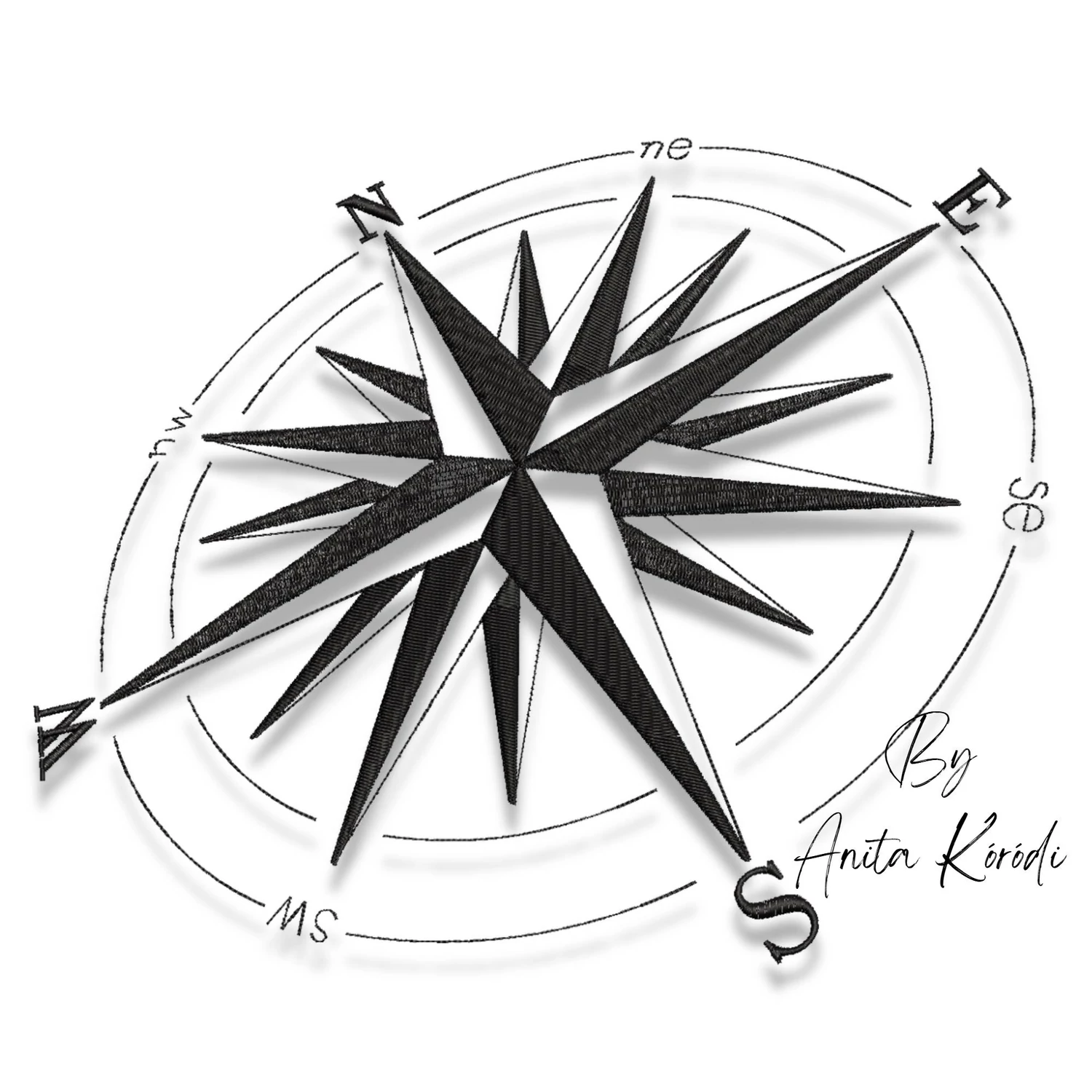 Modern compass embroidery machine design nautical travel star