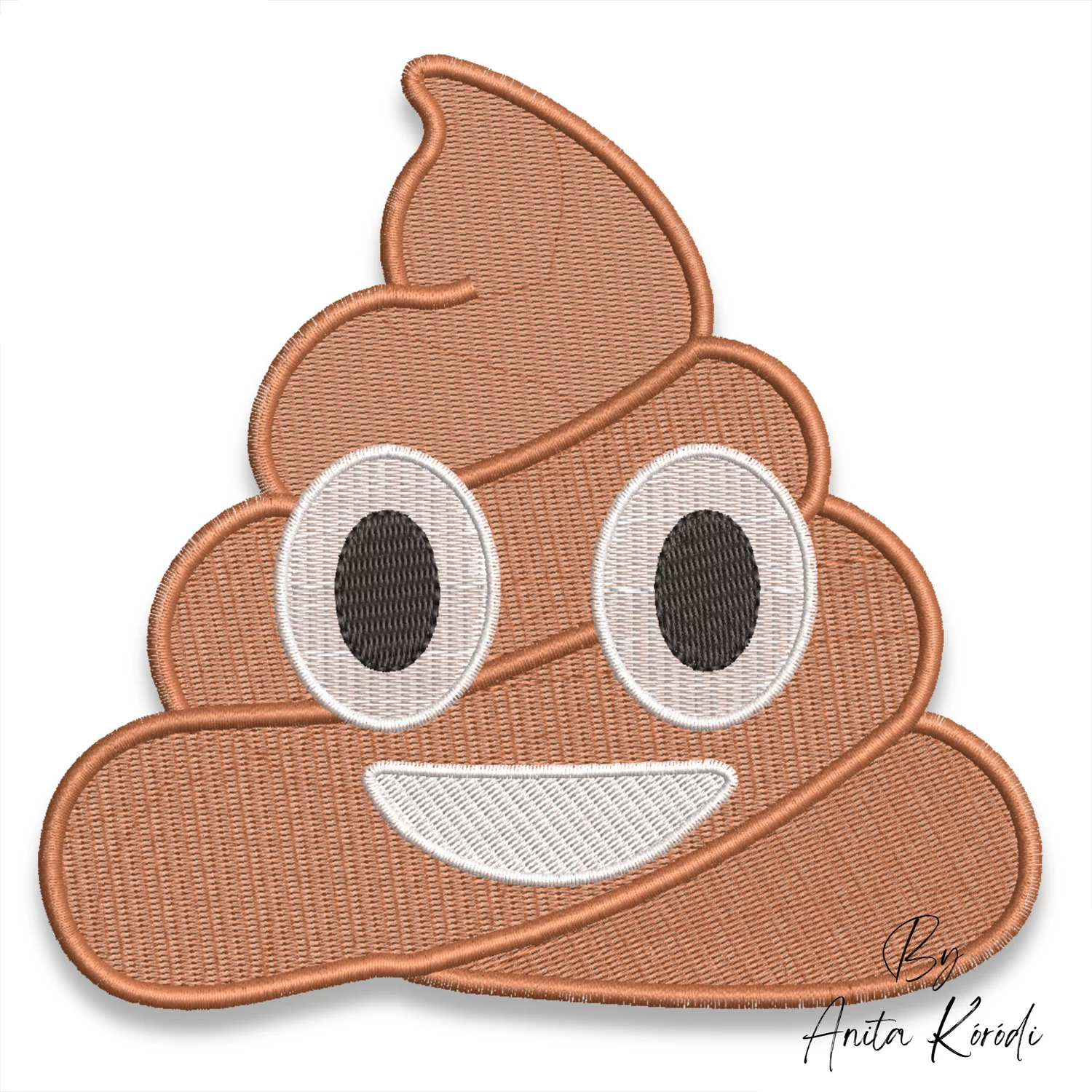 Funny smiling poop emoji embroidery design with full fill stitching machine embroidery file.