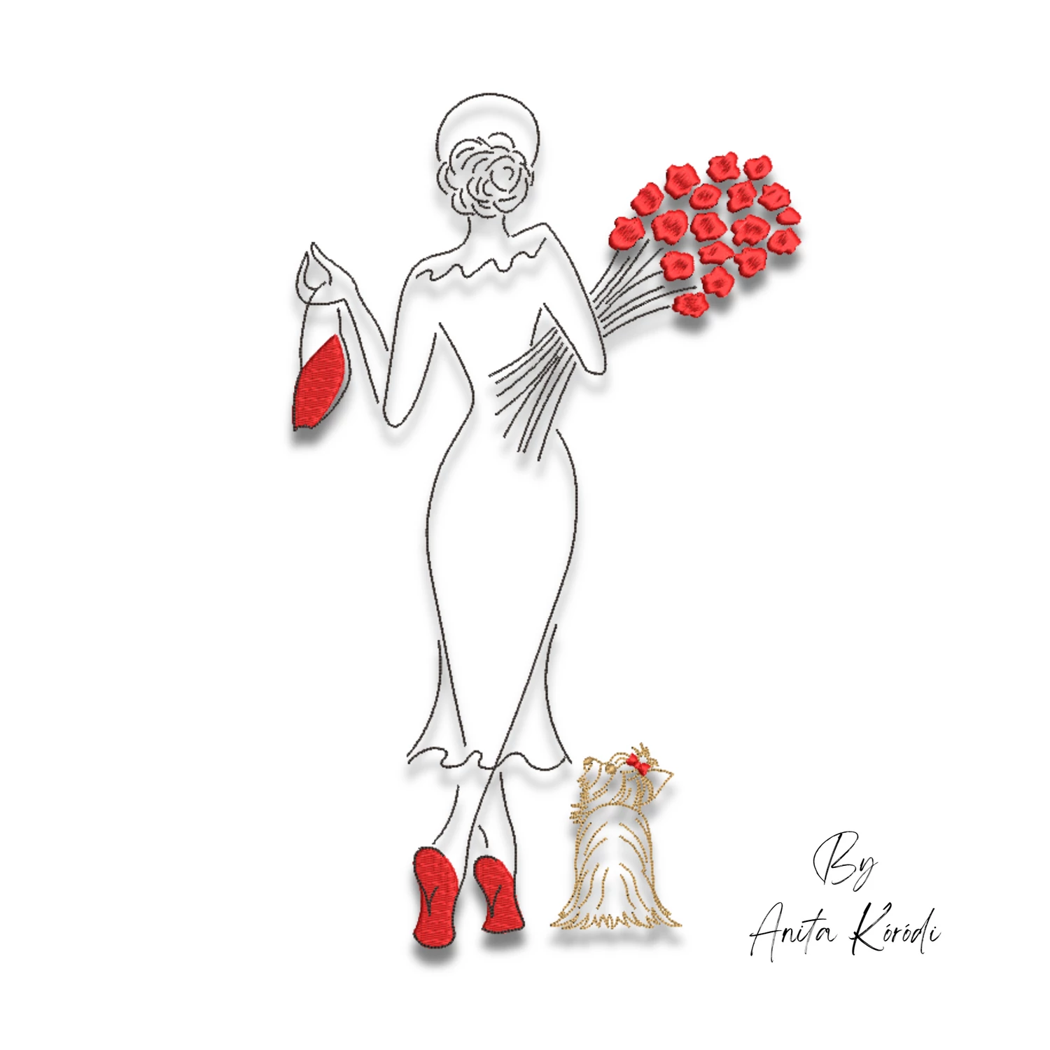 Girl with roses and dog