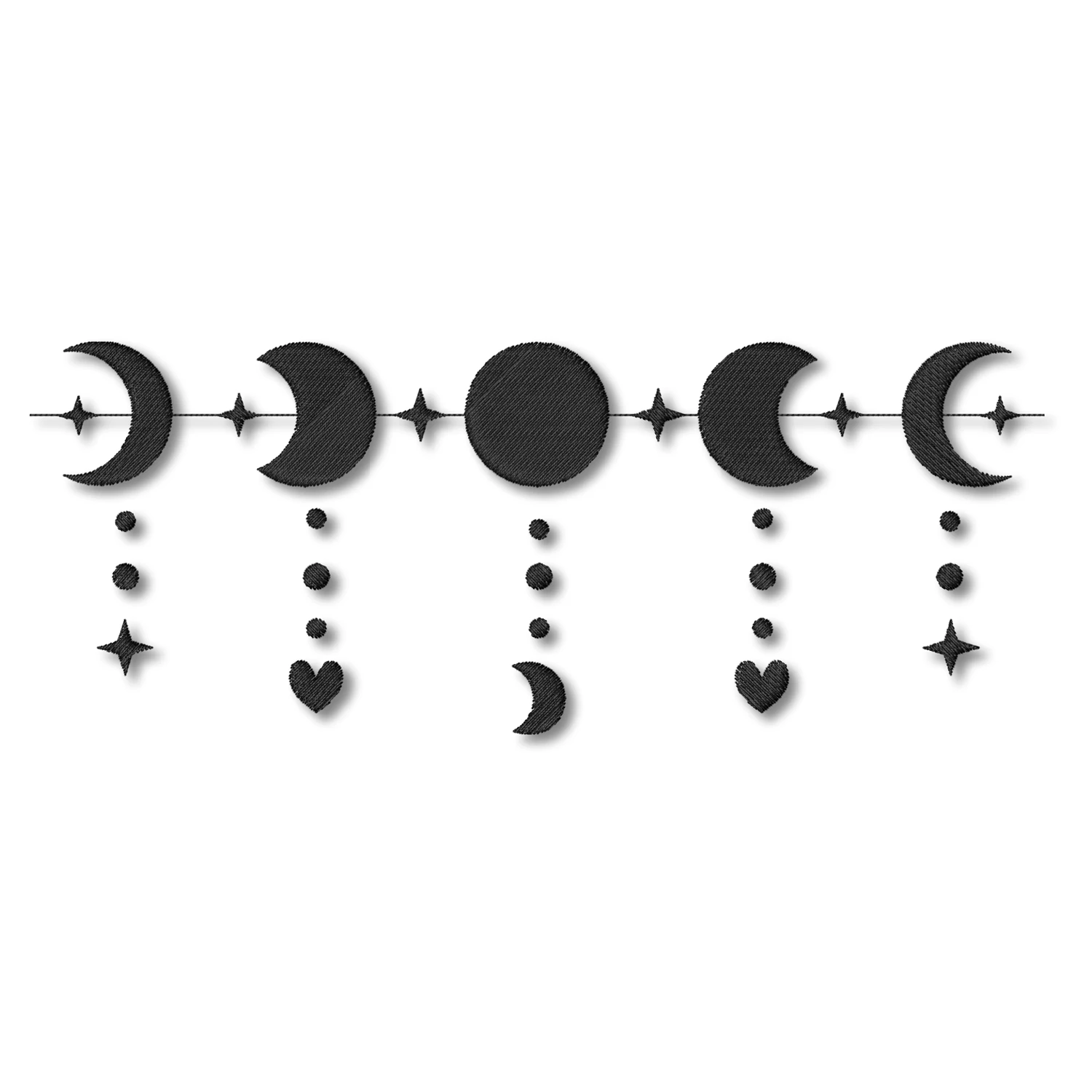 Celestial moon phases with stars and hearts