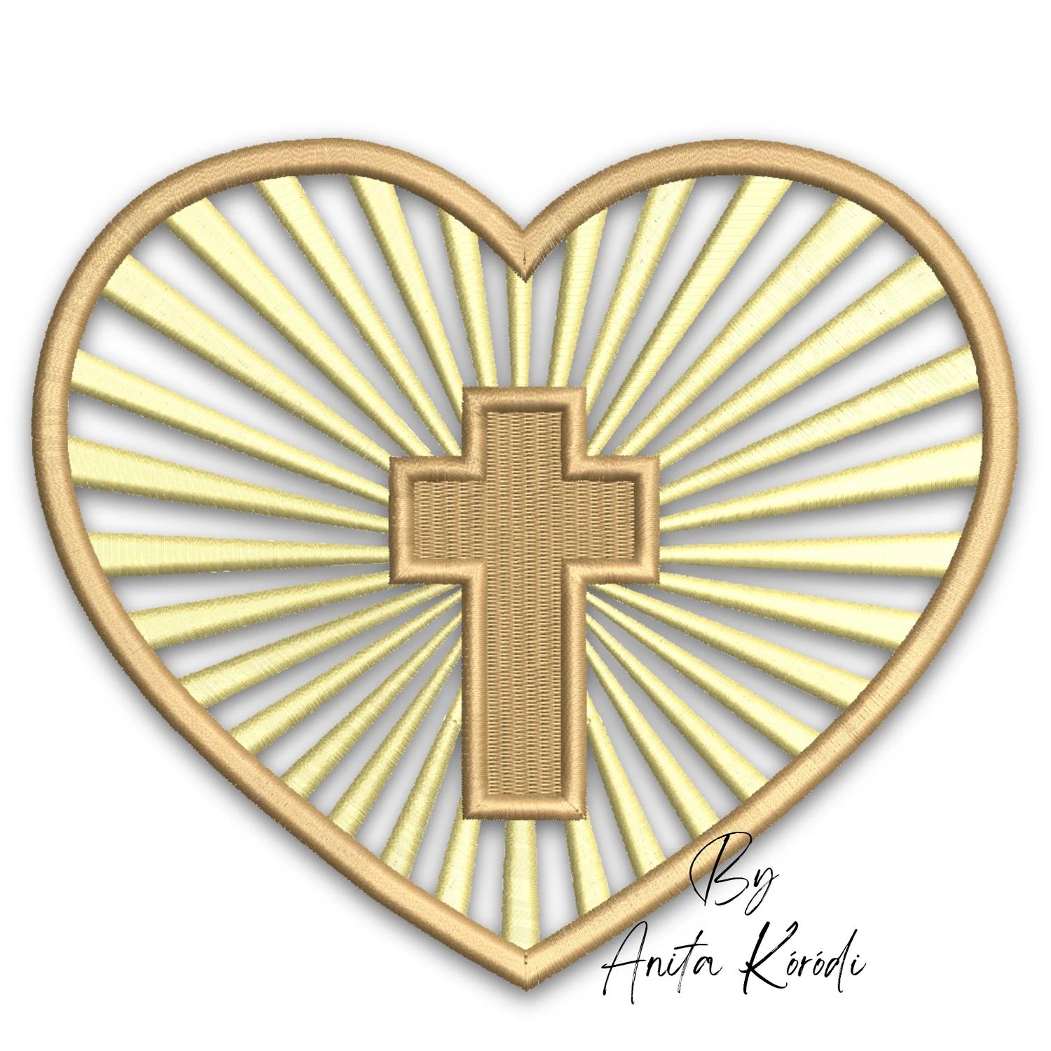Christian Cross in Heart embroidery design with radiant rays
