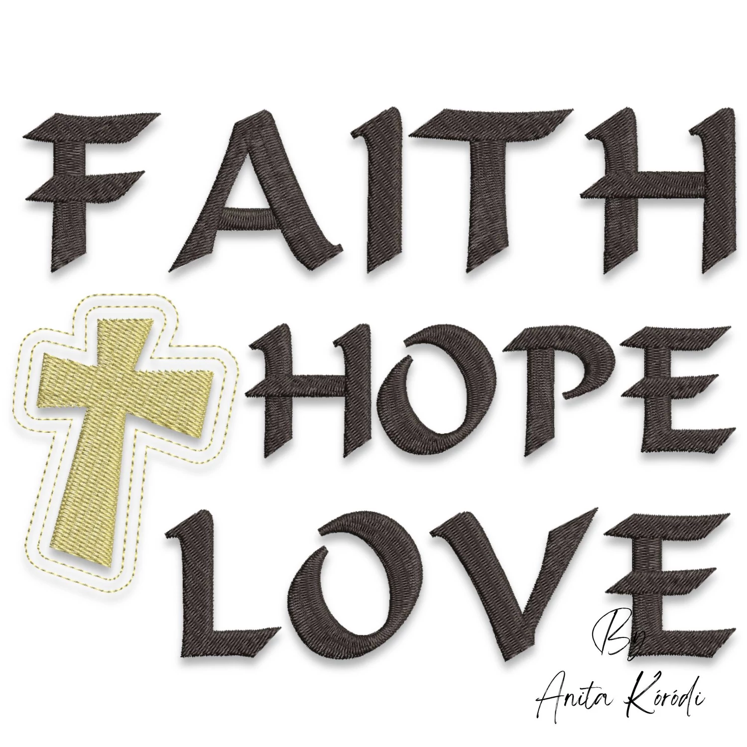 faith hope love embroidery design with cross