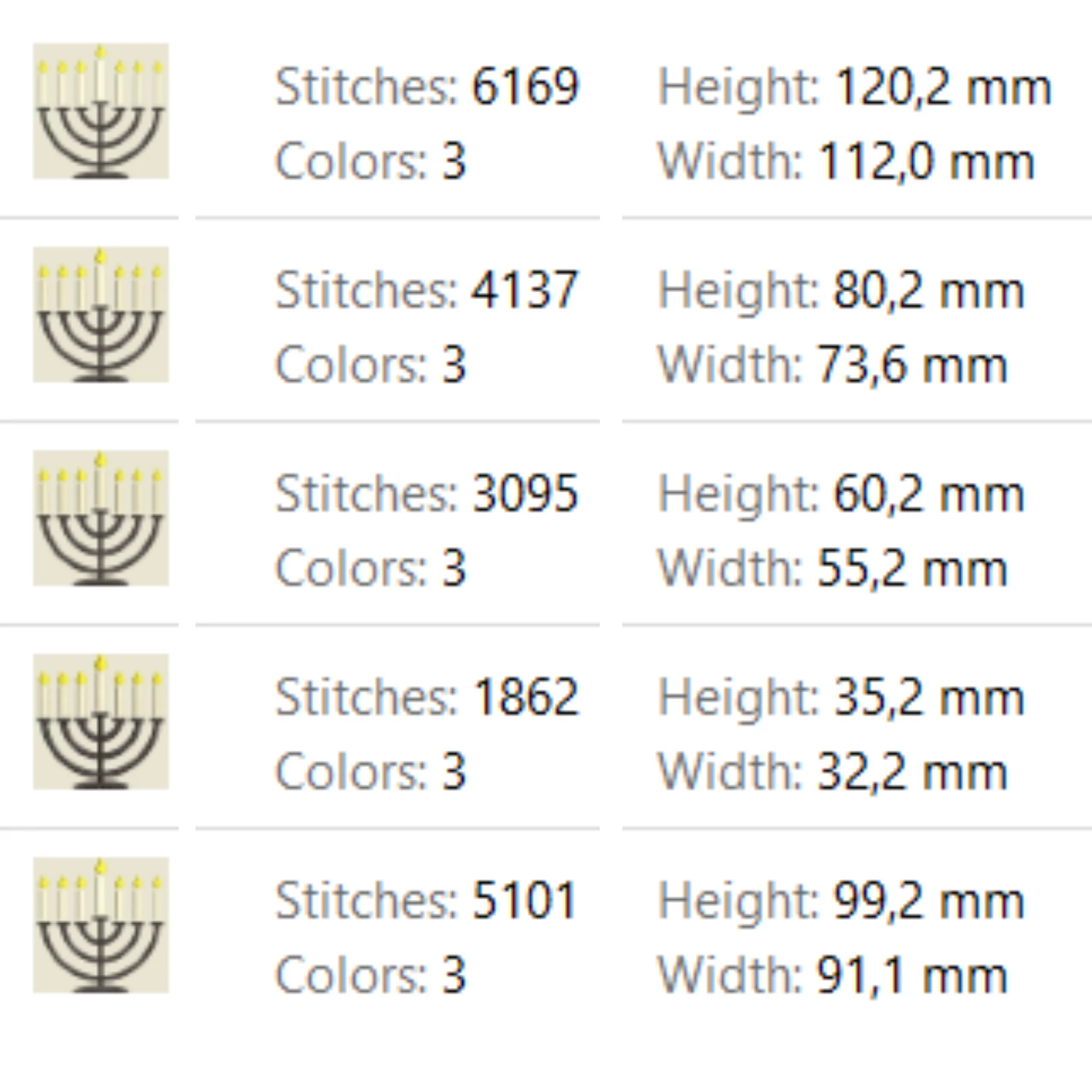 hanukkah candle embroidery pes file