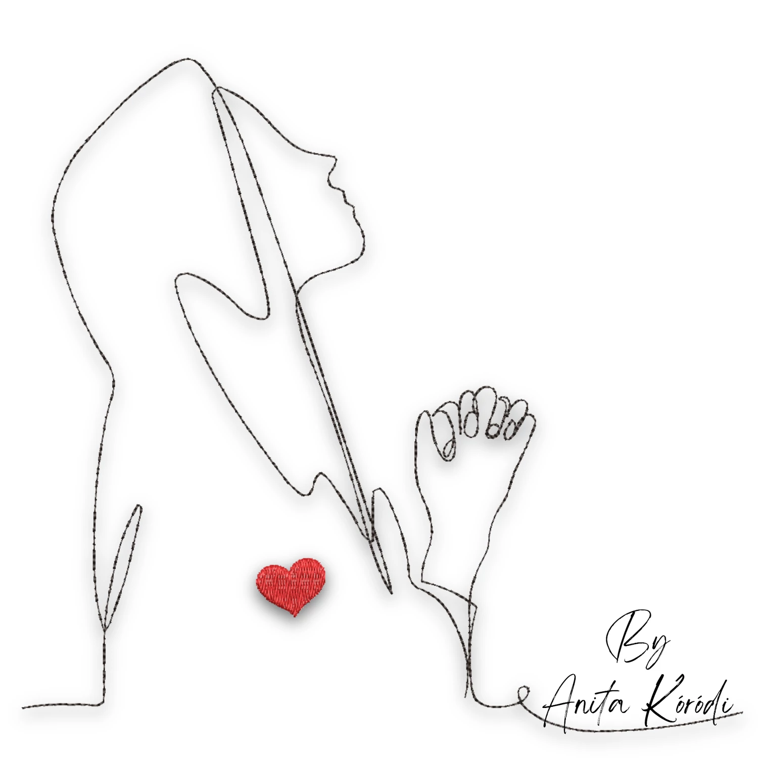 Praying woman Christian line art embroidery design