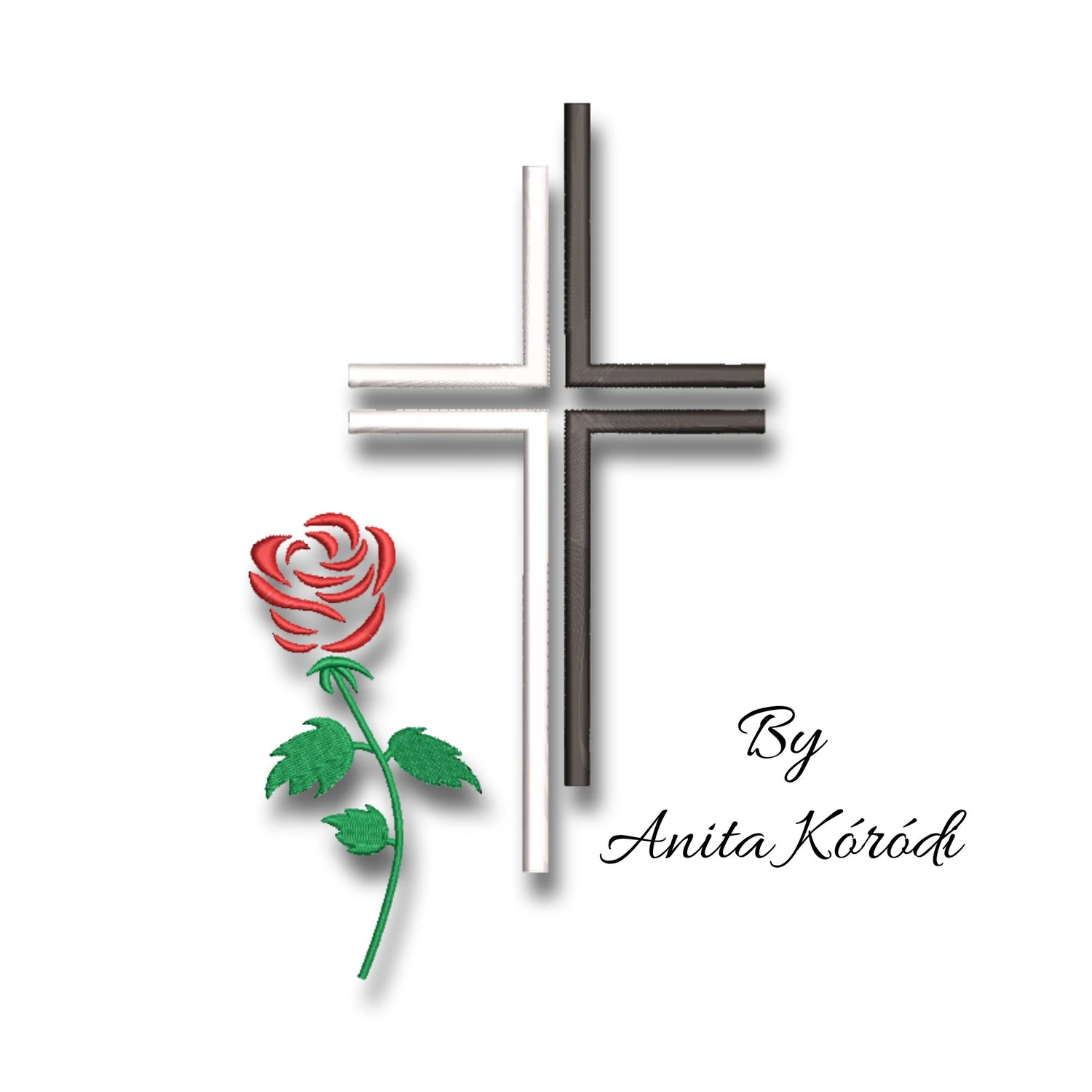 Cross Rose Embroidery Machine Design