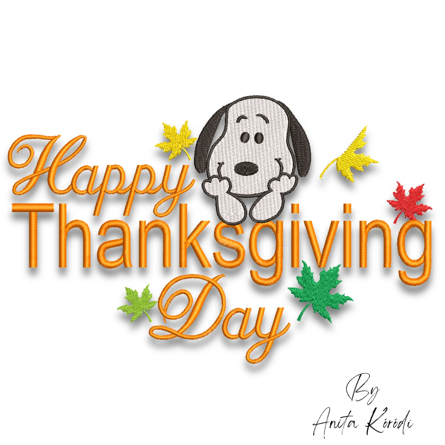 Happy Thanksgiving Day Snoopy embroidery design with fall leaves