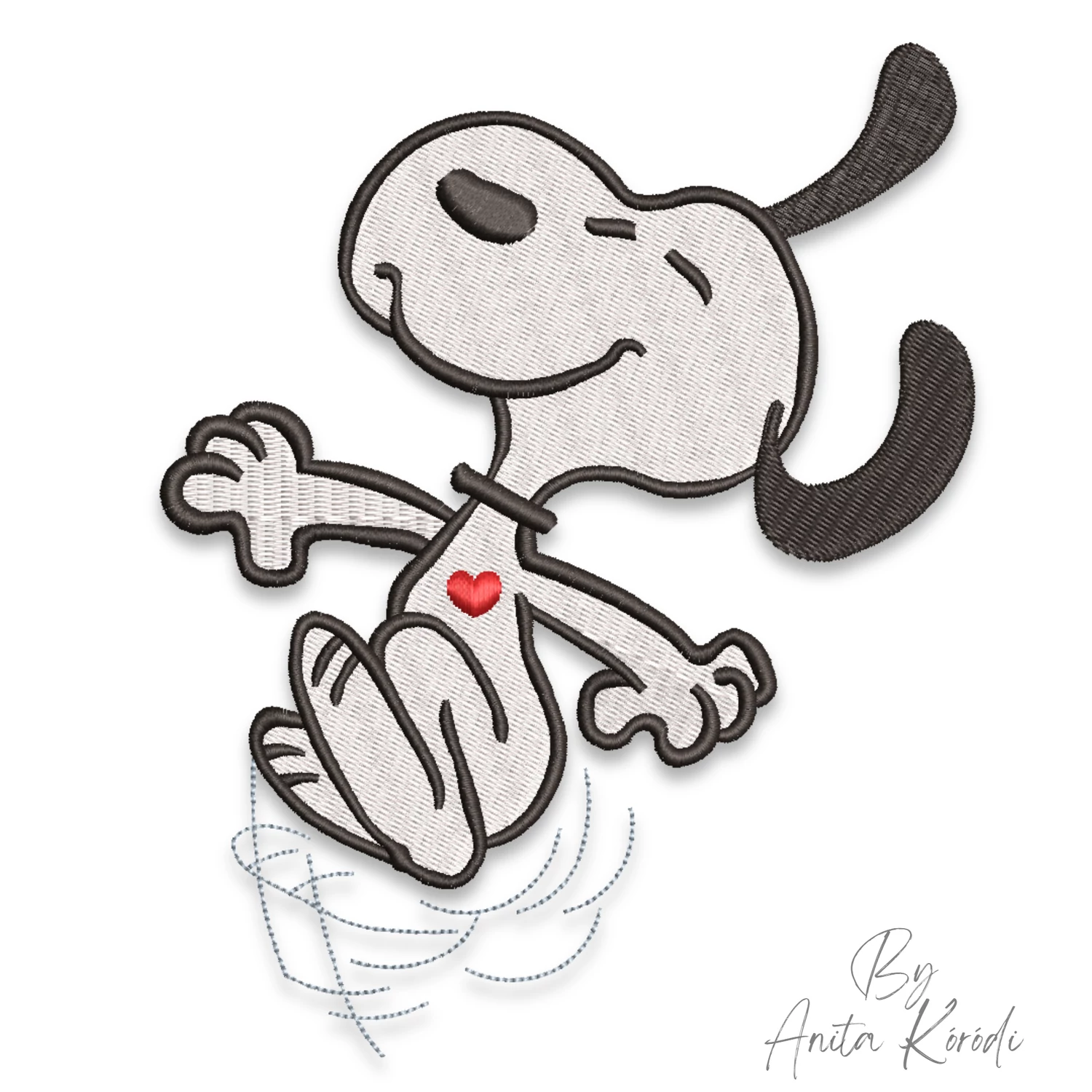 running dog embroidery design with heart