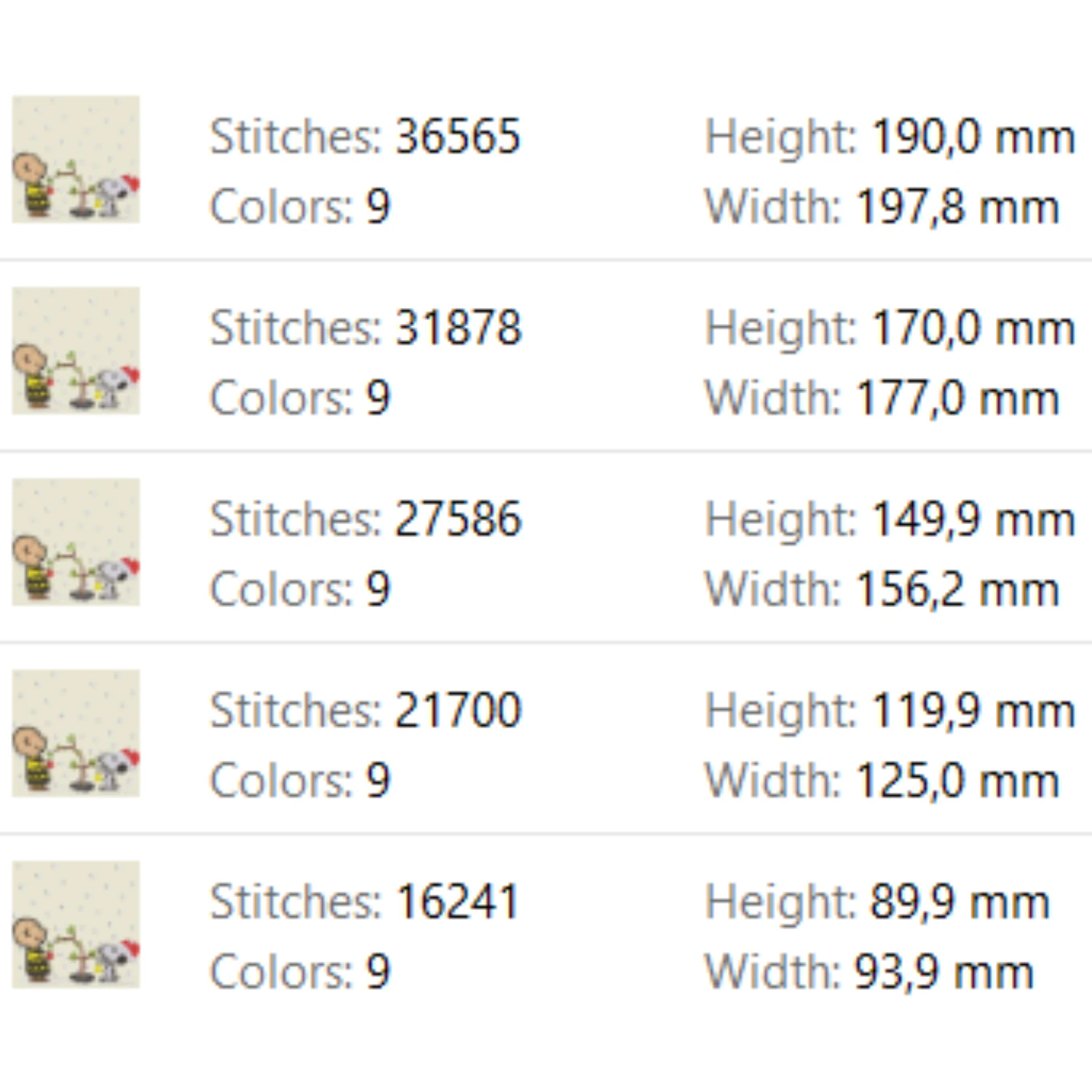 Christmas dog embroidery design sizes and stitch counts