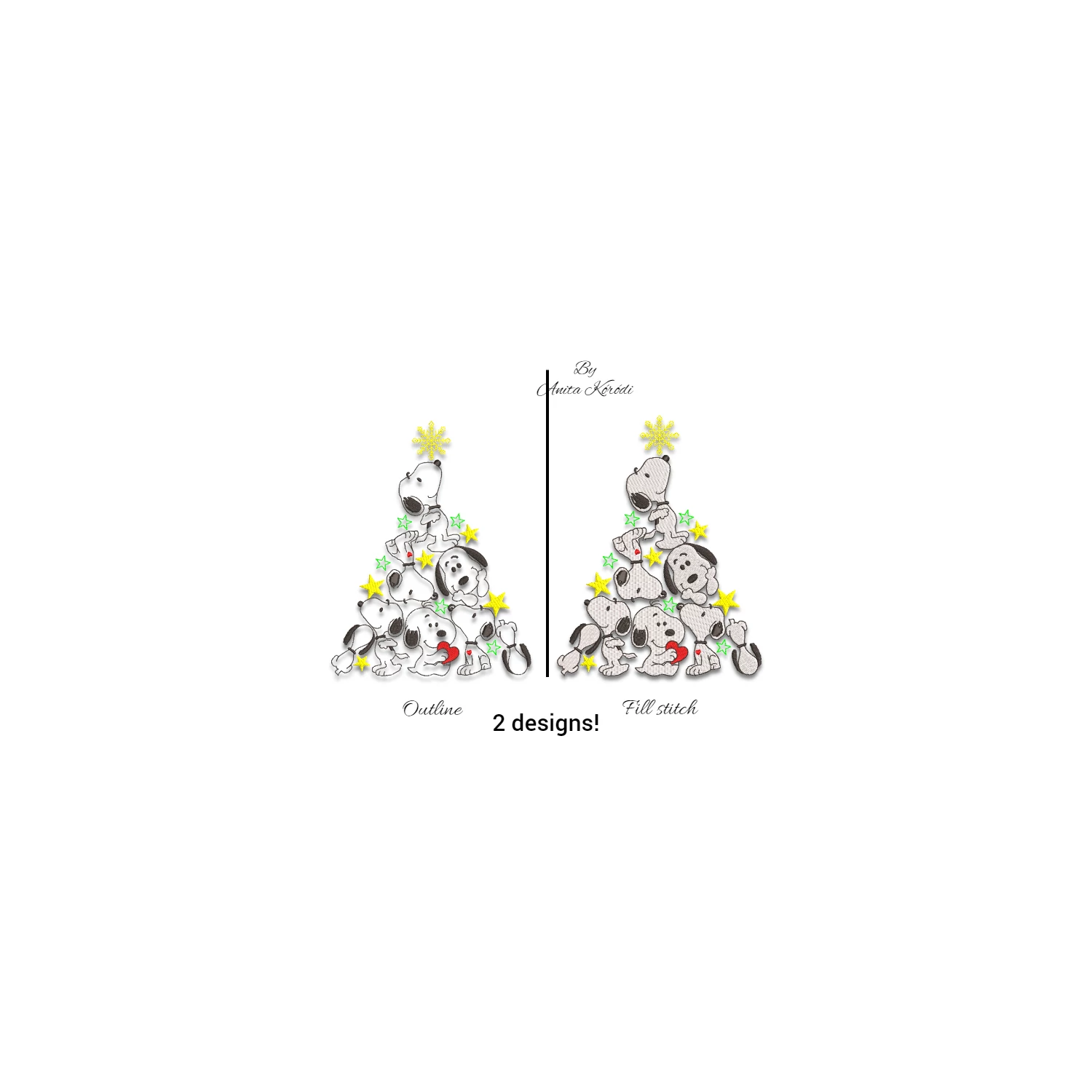 Snoopy Christmas tree fill and outline design