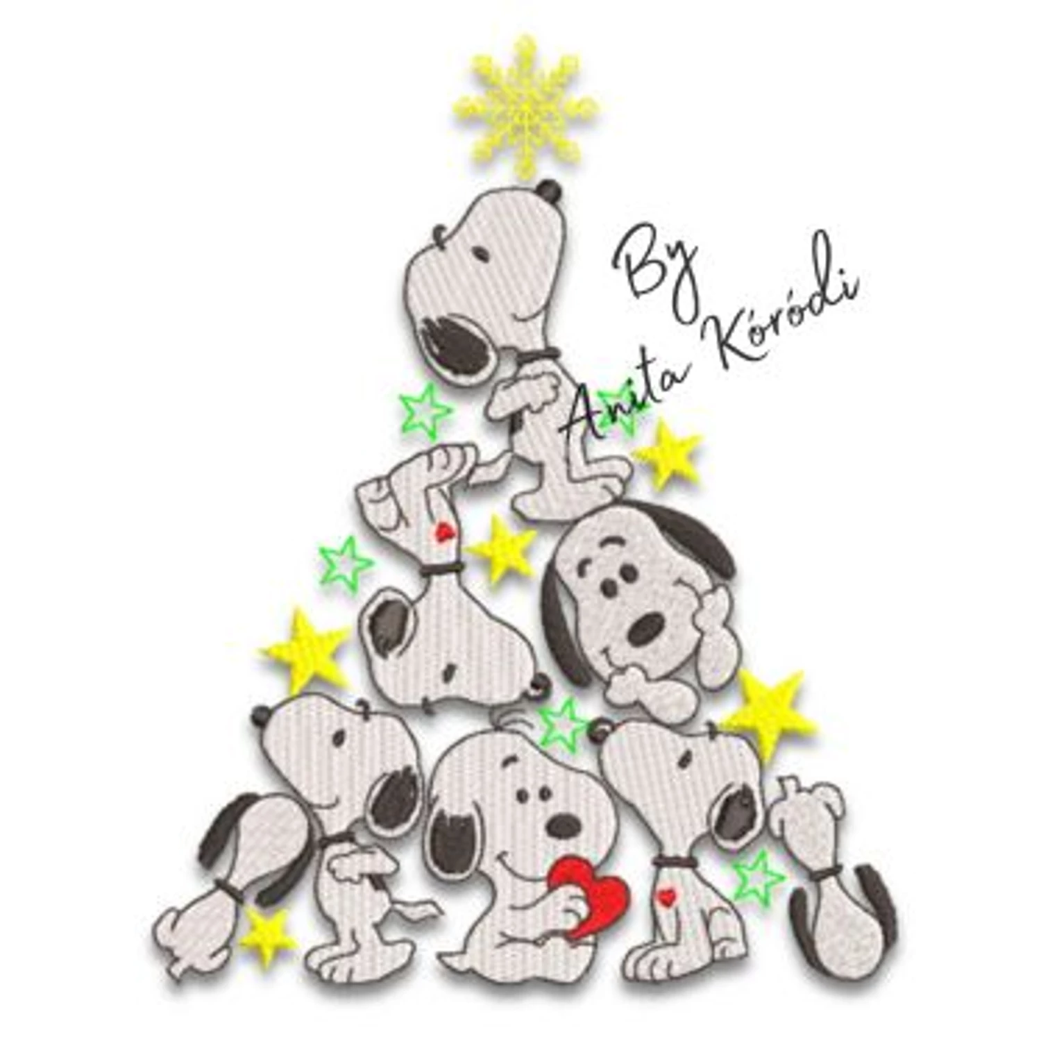 Snoopy Christmas tree fill and outline design