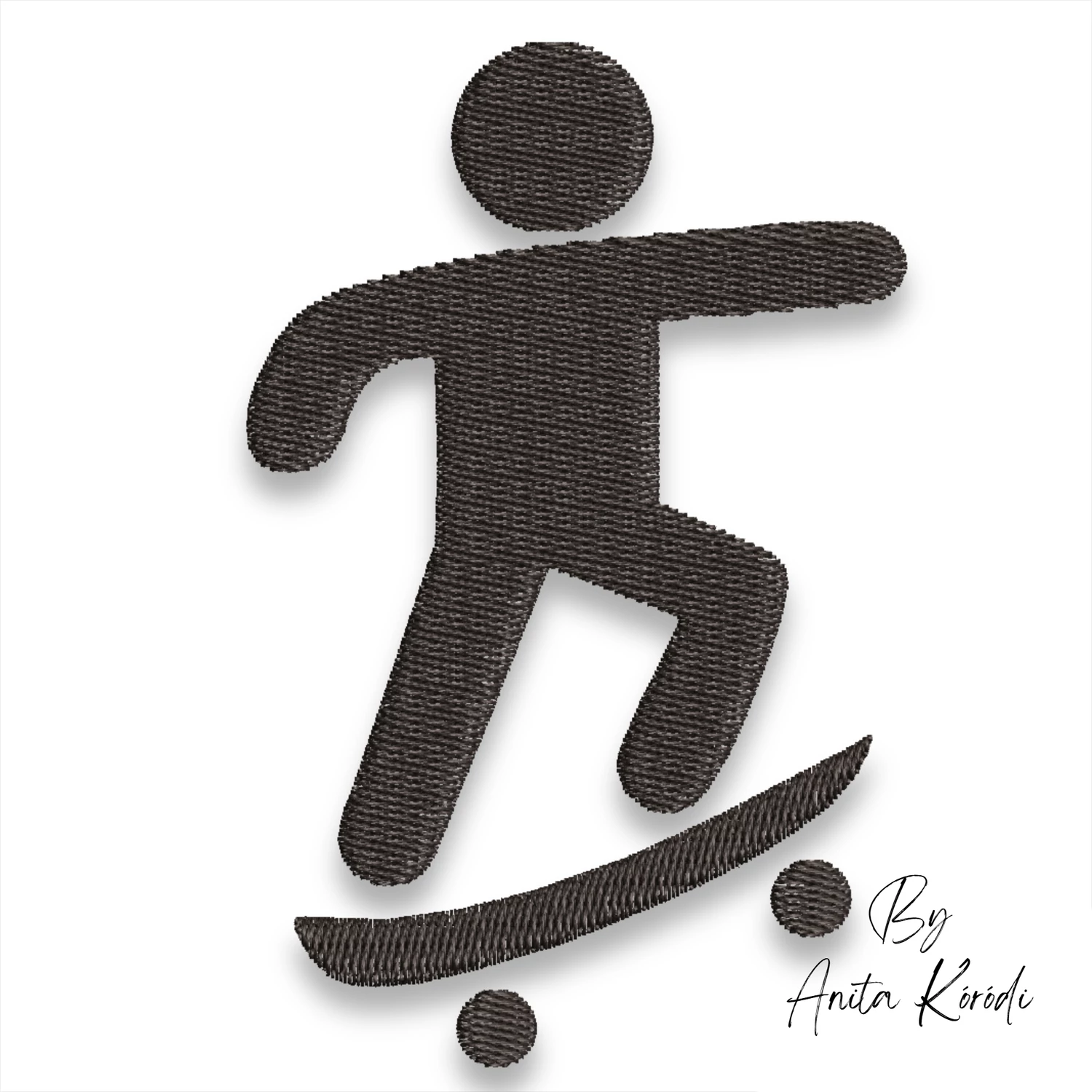 Skateboard silhouette embroidery design featuring a skater riding a skateboard in a modern minimalist style.