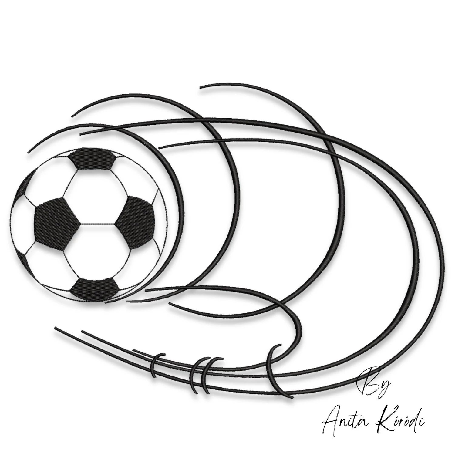 soccer ball machine embroidery design with motion lines for sports embroidery project