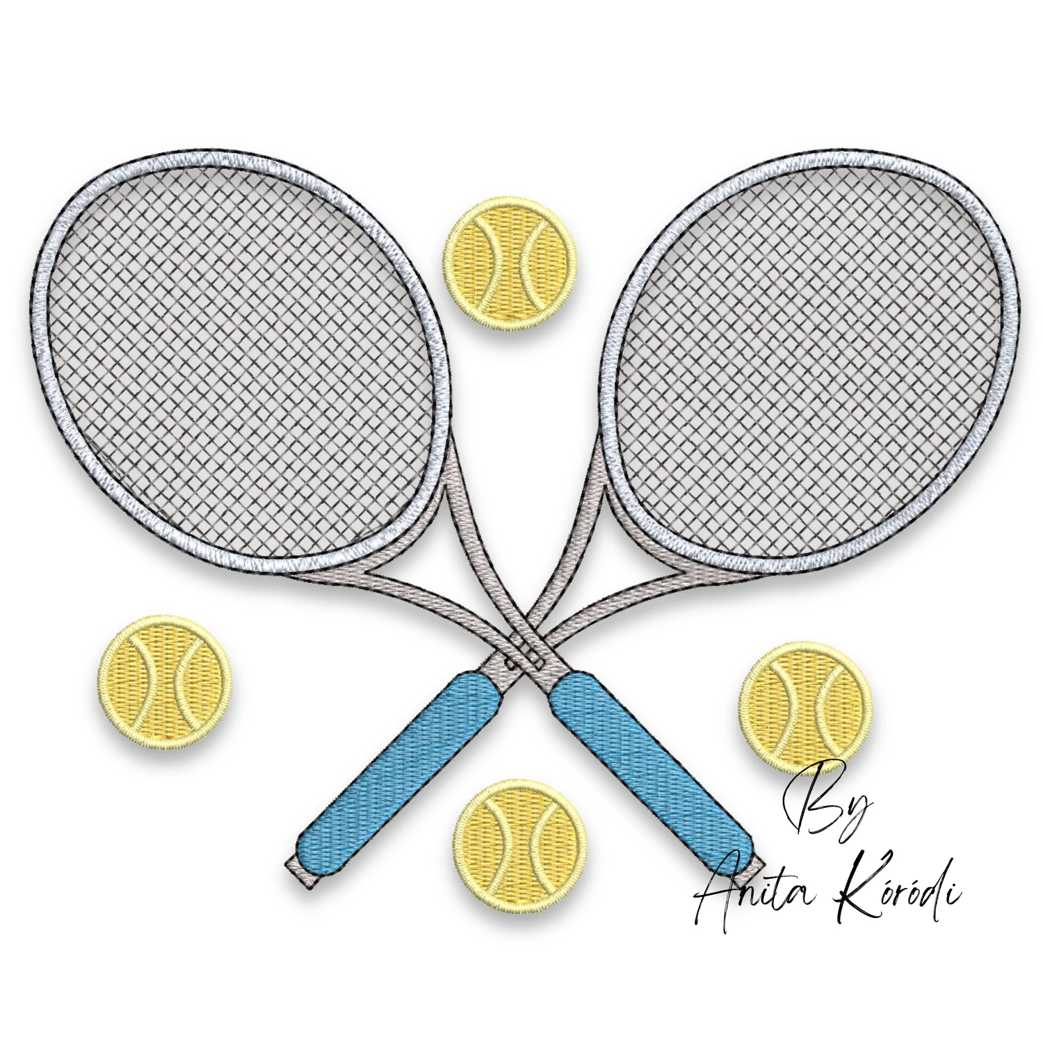 Crossed tennis rackets and tennis balls machine embroidery design