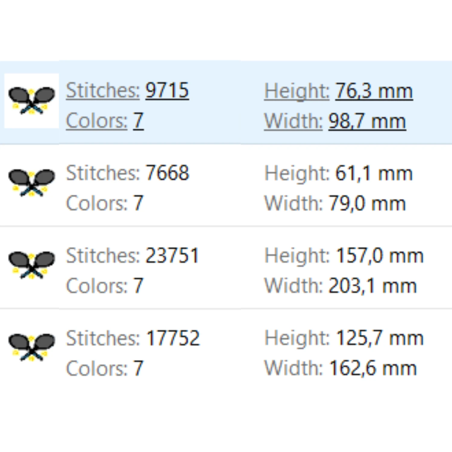Tennis sport embroidery pattern for athletic apparel and accessories