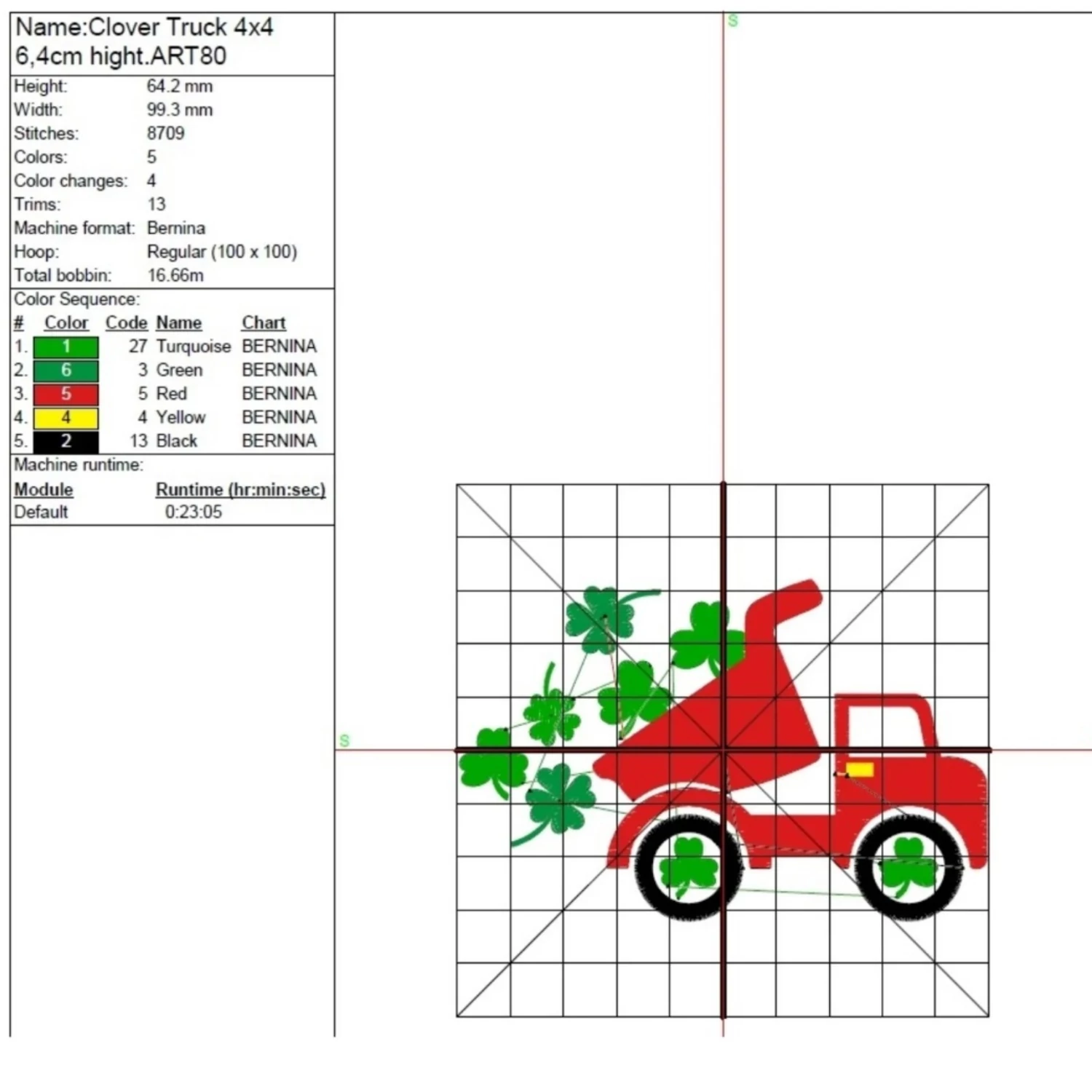Clover Truck EmbroideryMachine Design