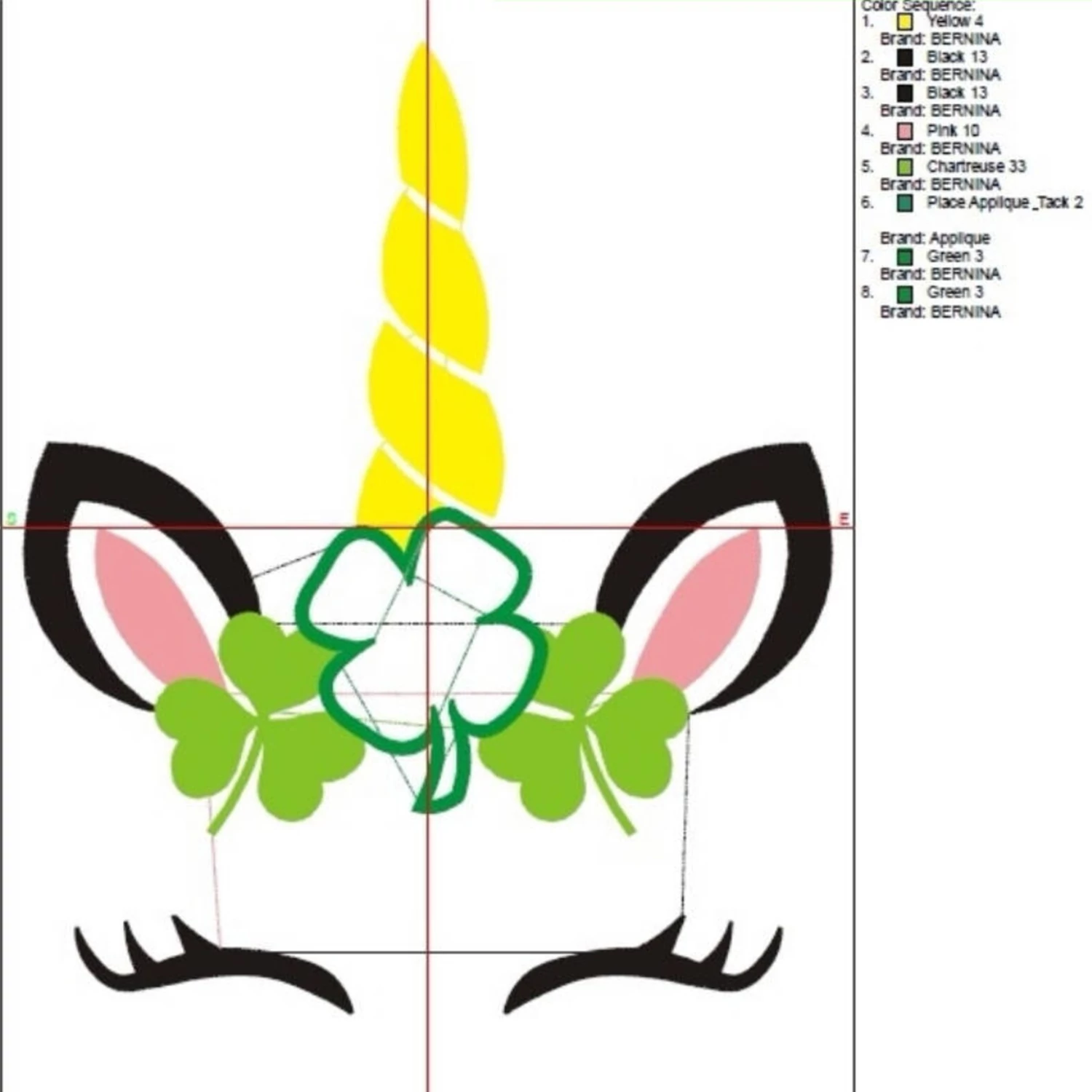 Lucky Unicorn face Embroidery Machine Design