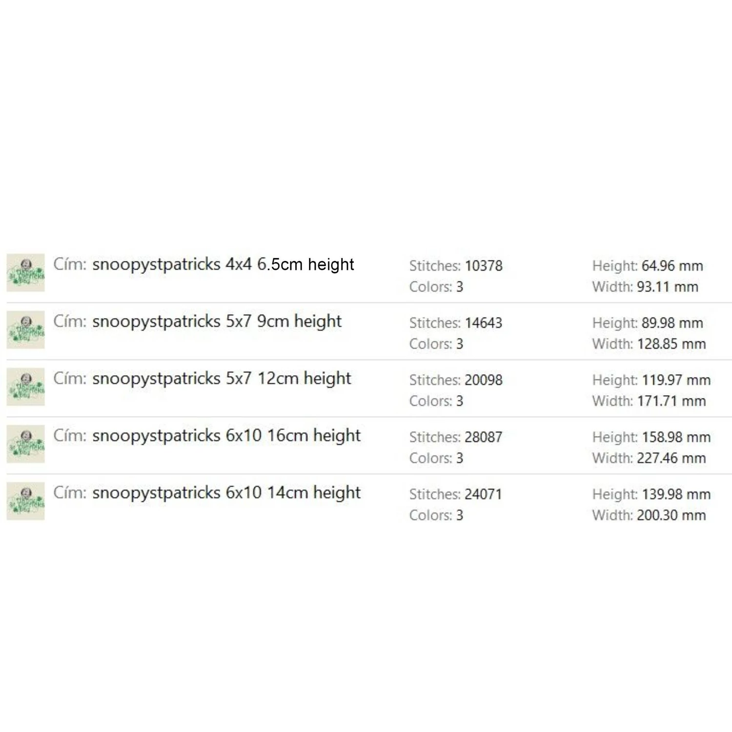 Snoopy St.Patricks Embroidery Machine Design