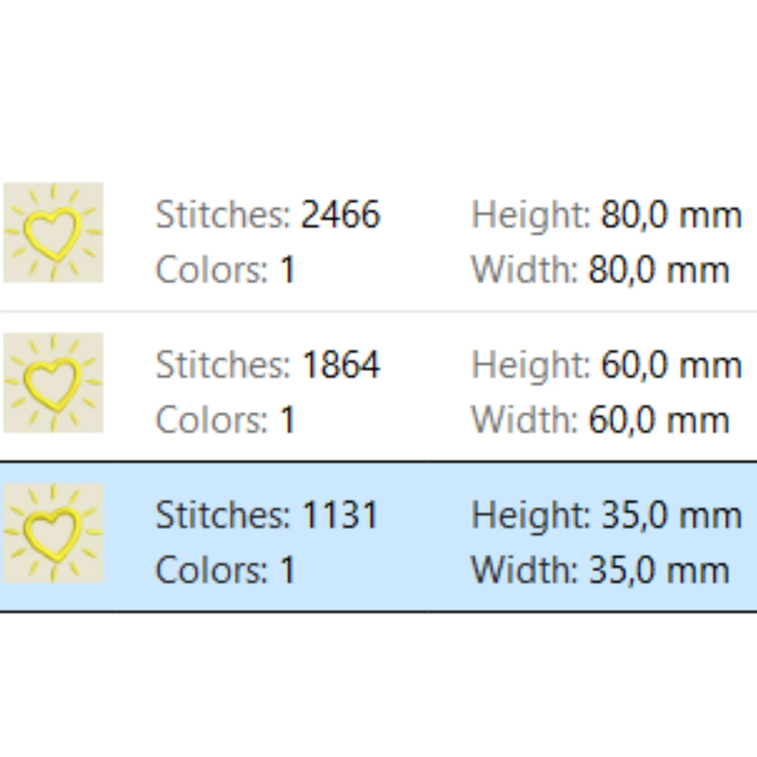 Minimalist machine embroidery design featuring a heart and radiant sun rays