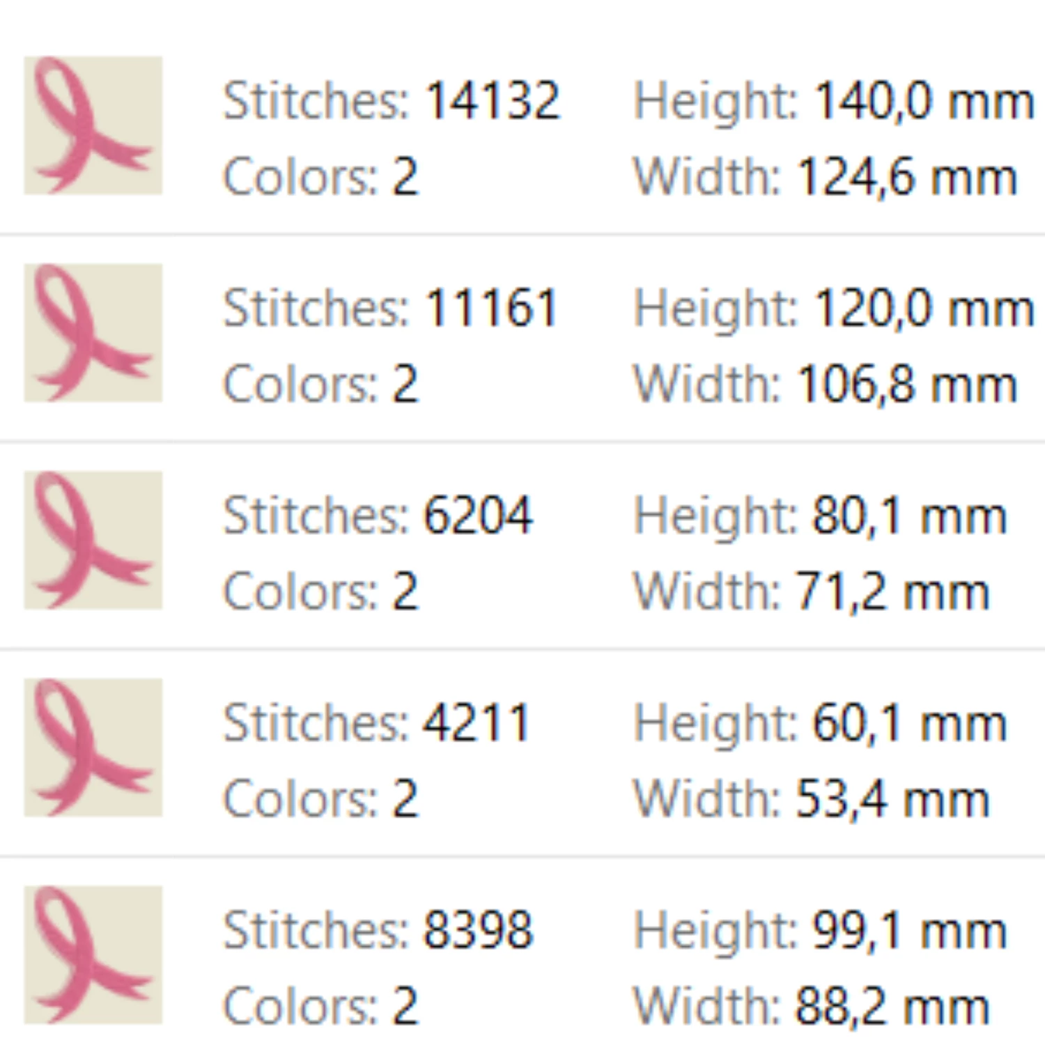Breast Cancer Awareness satin stitch machine embroidery ribbon design