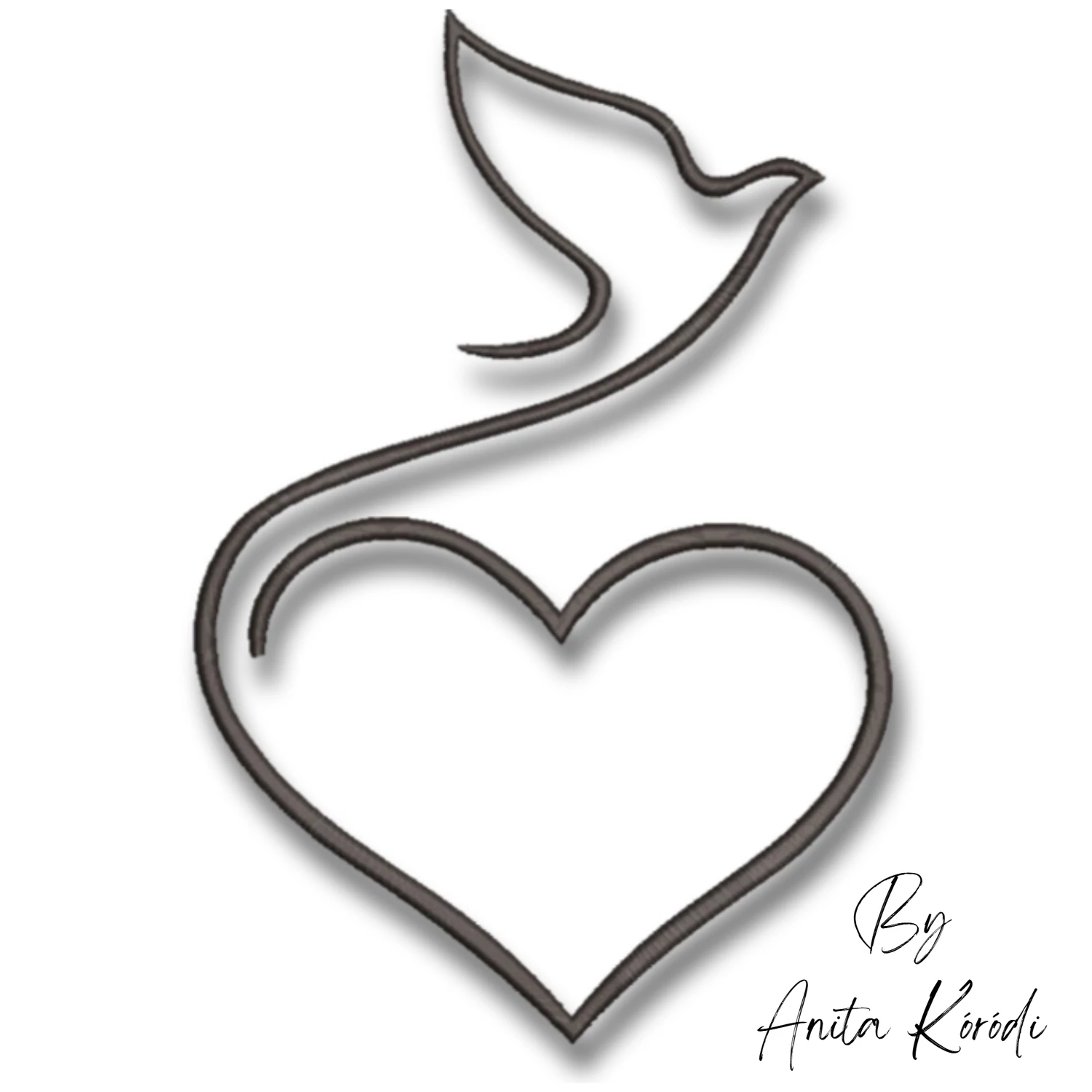 dove and heart outline embroidery design