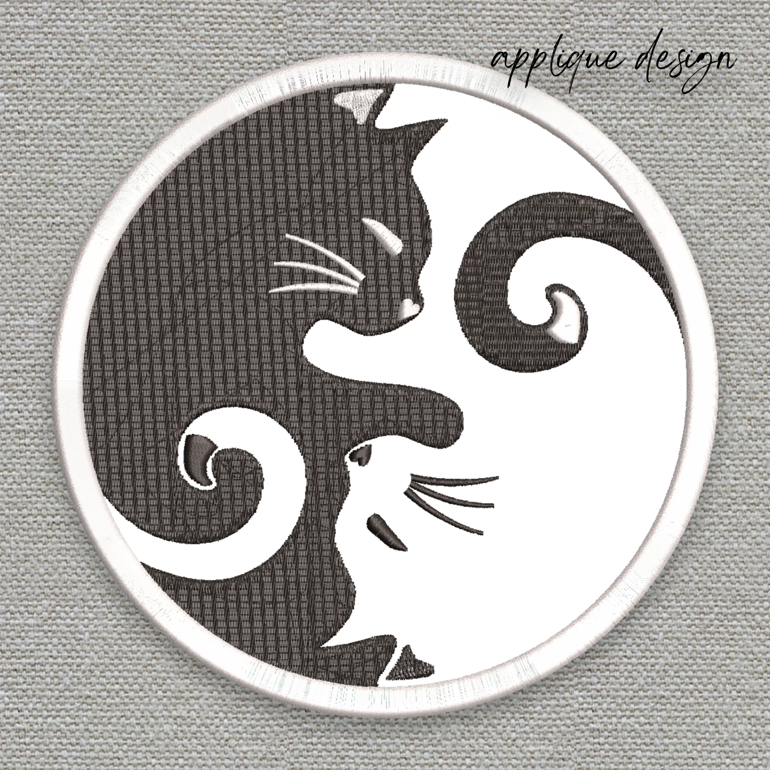 Yin Yang cat applique machine embroidery design