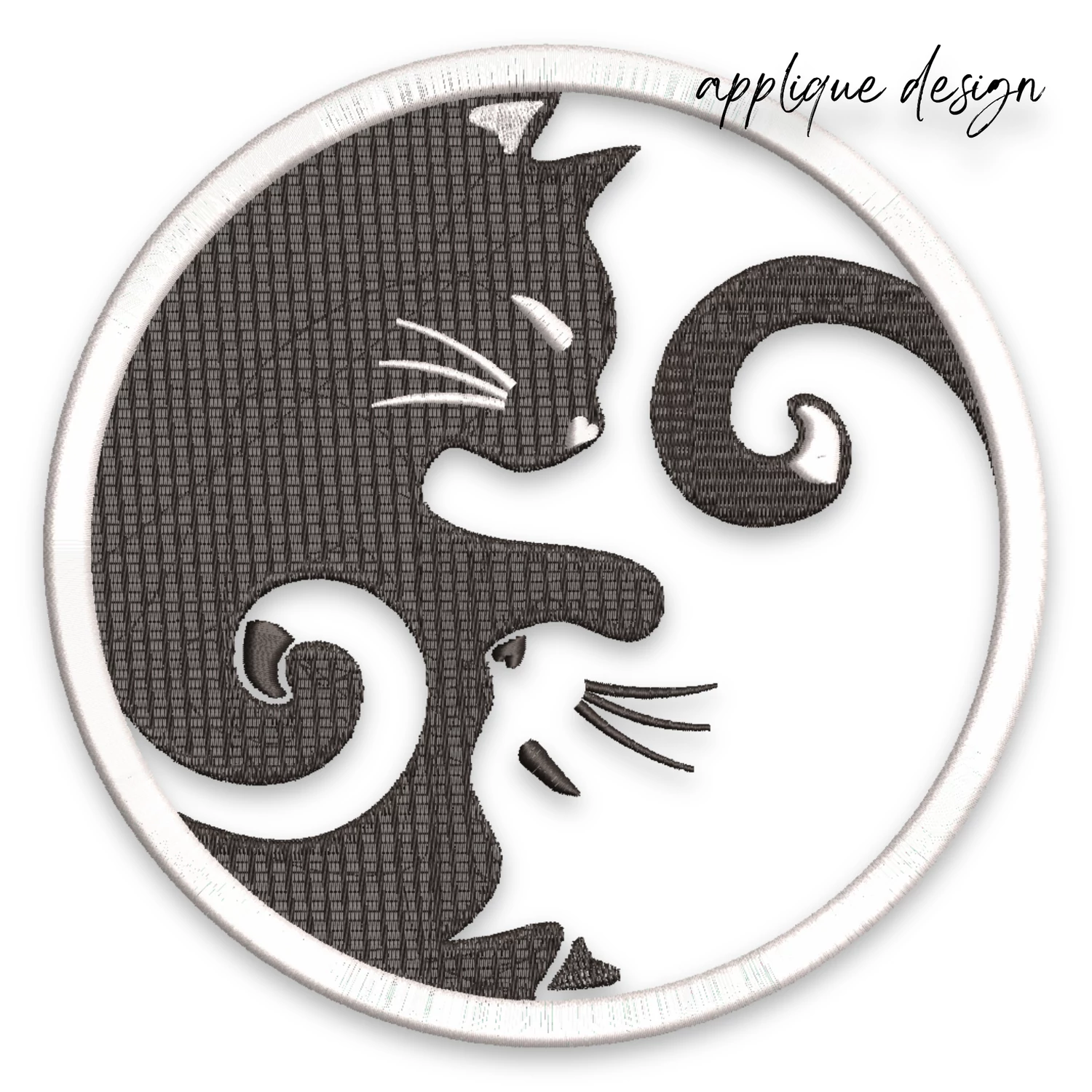 Black and white Yin Yang cat embroidery pattern