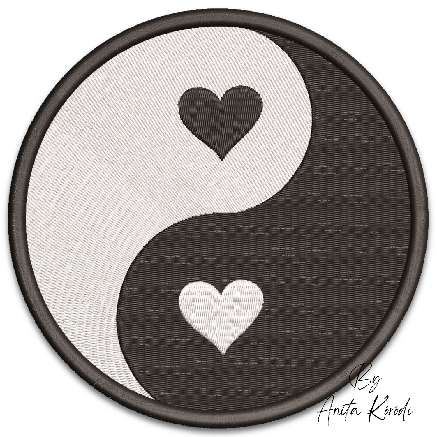 Yin Yang heart machine embroidery design