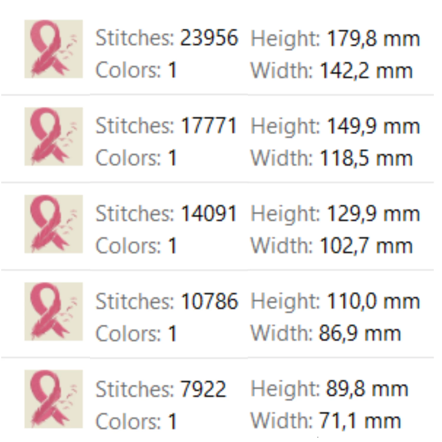 Pink awareness ribbon machine embroidery design symbolizing hope and strength